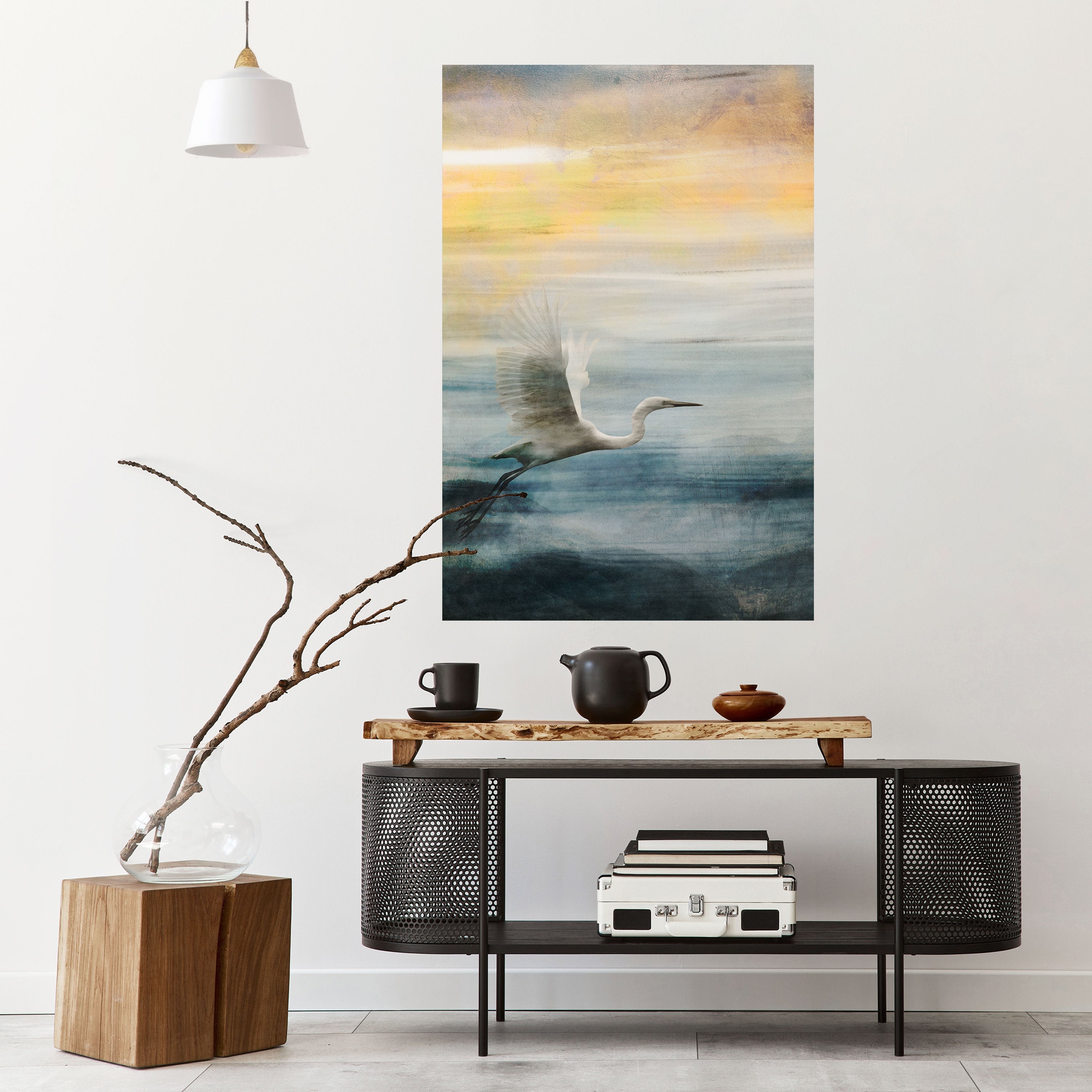 Affiche verticale autocollante « Héron en vol »