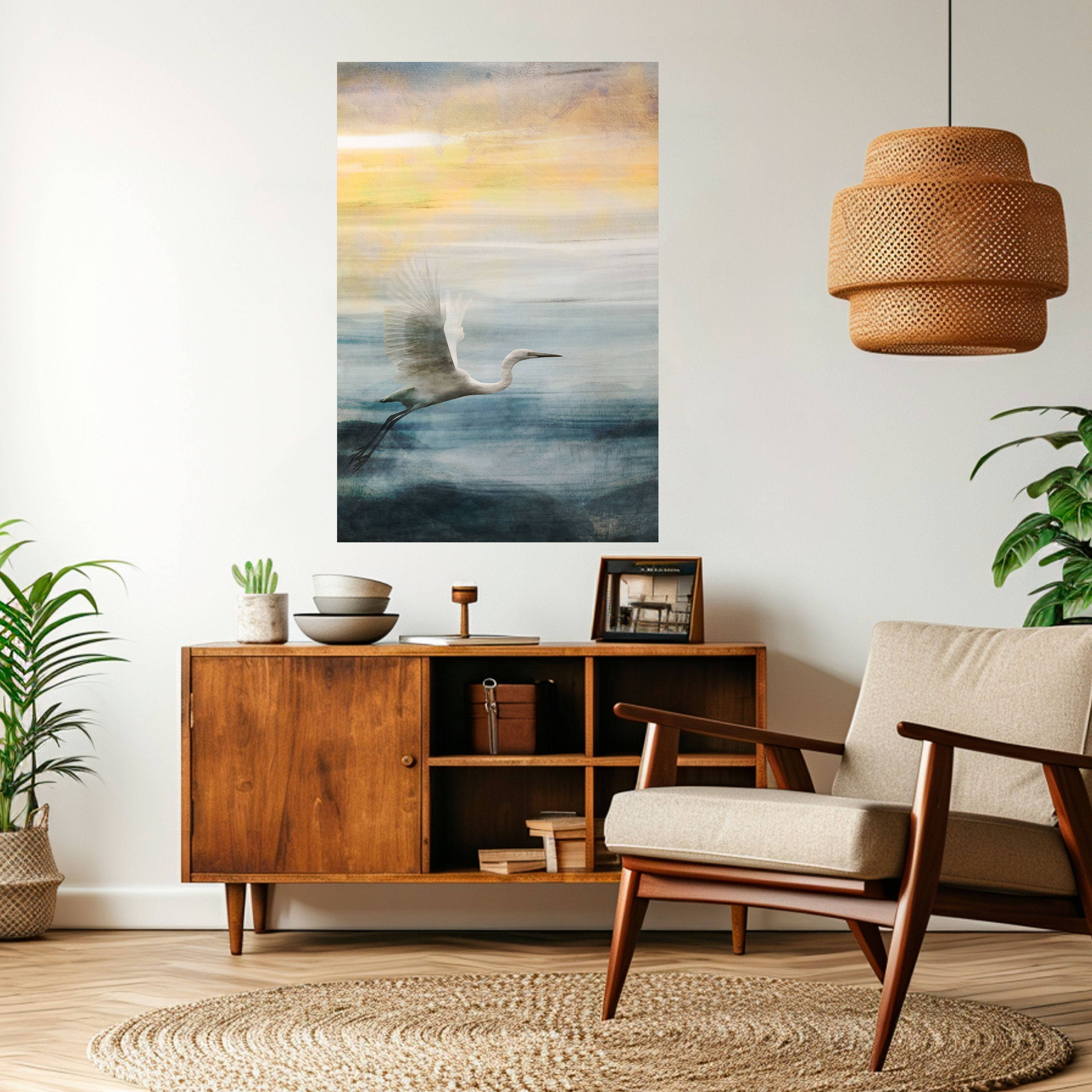 Affiche verticale autocollante « Héron en vol »