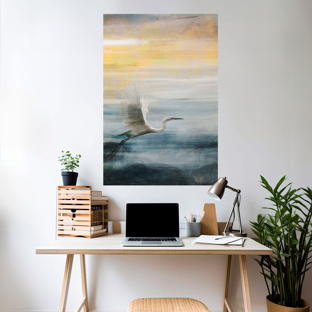 Affiche verticale autocollante « Héron en vol »