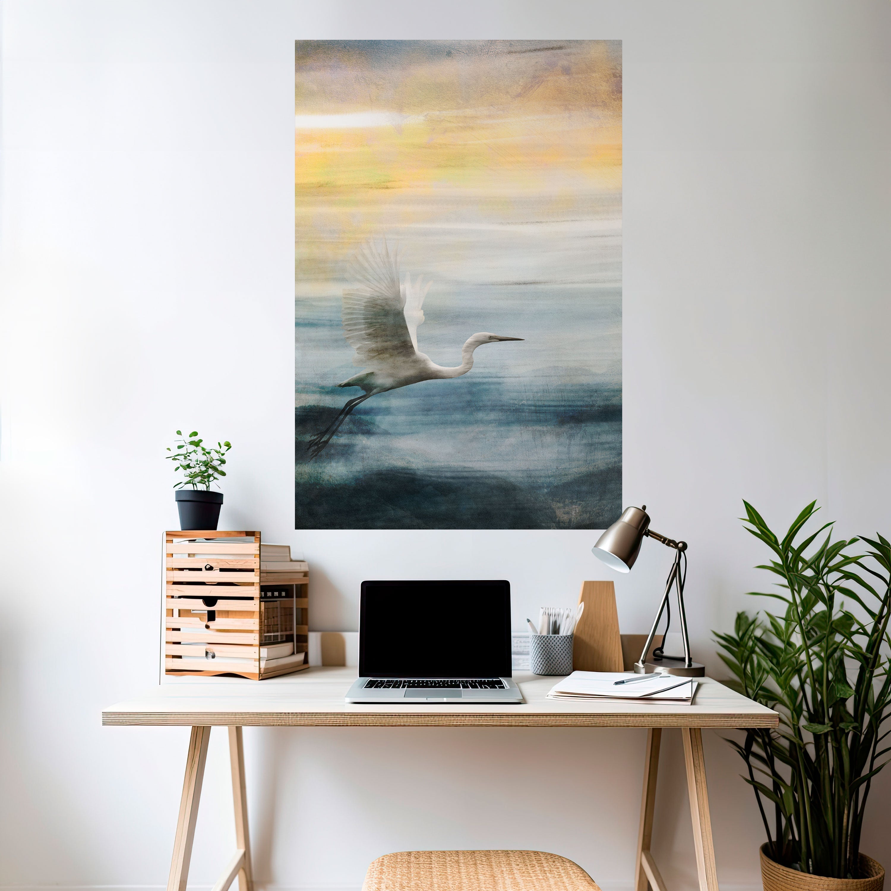 Affiche verticale autocollante « Héron en vol »