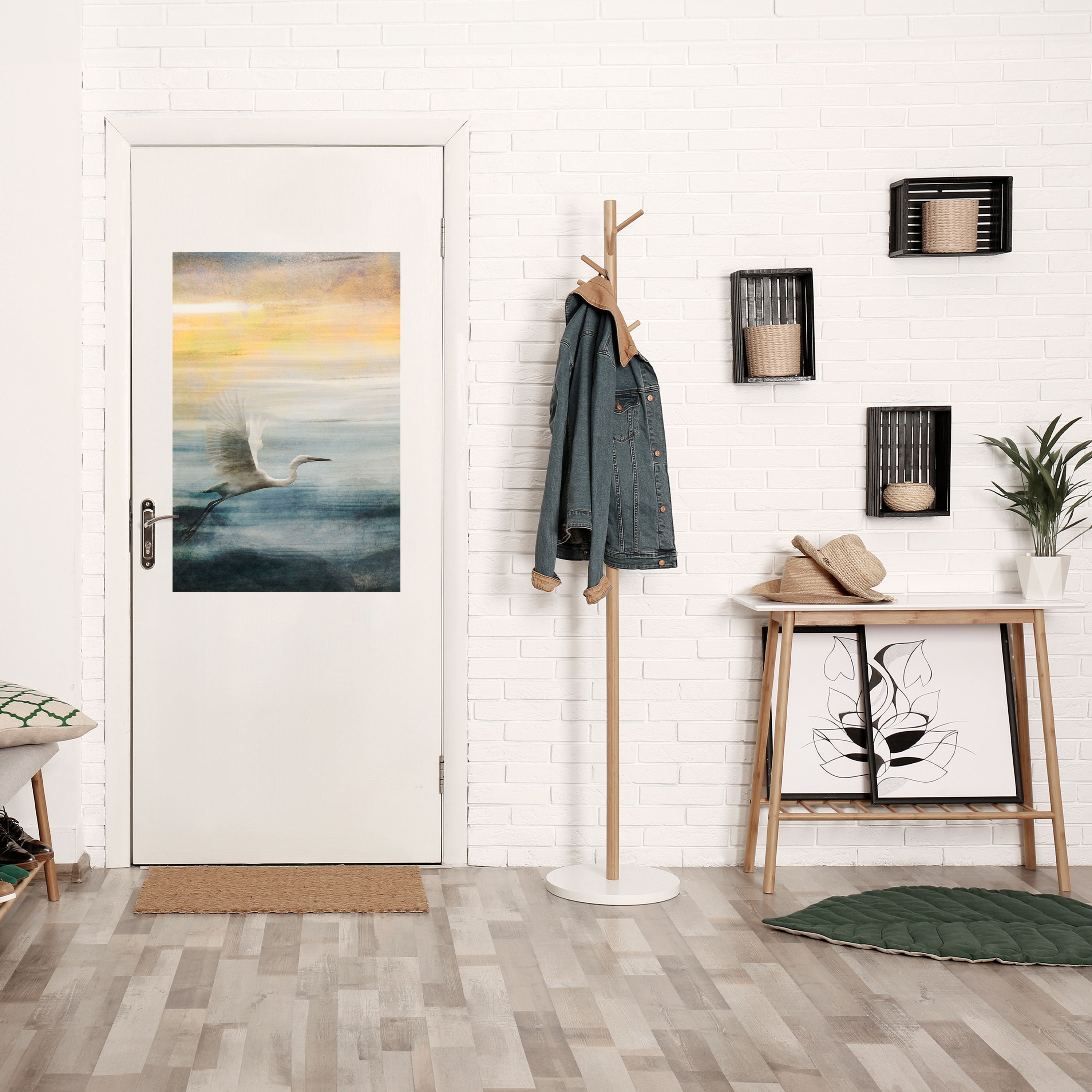 Affiche verticale autocollante « Héron en vol »