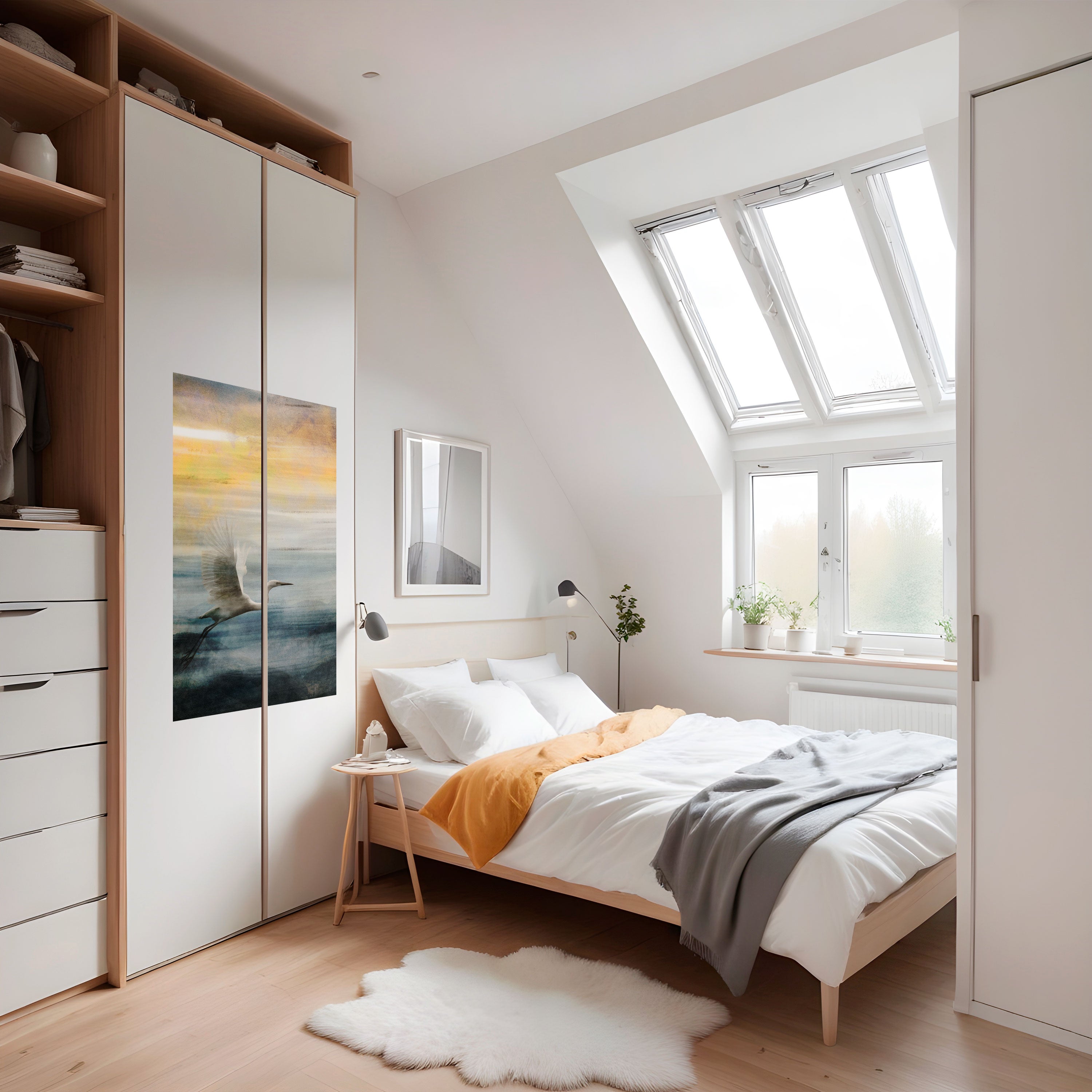 Affiche verticale autocollante « Héron en vol »