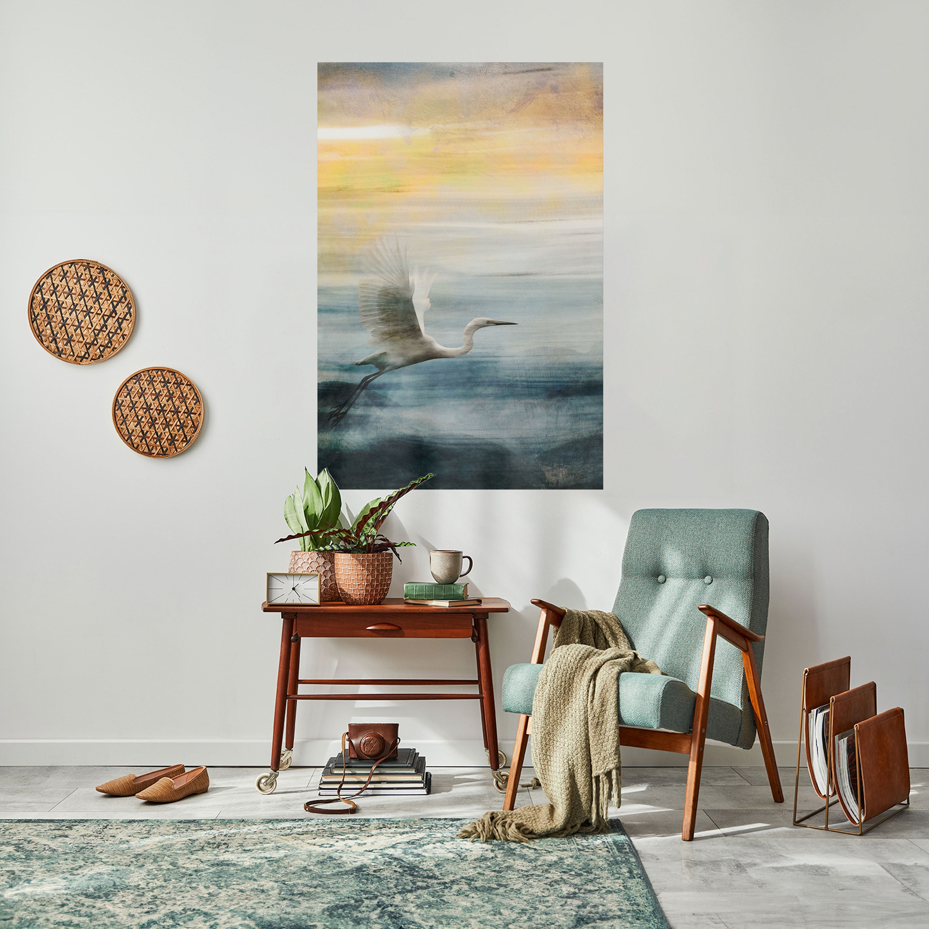 Affiche verticale autocollante « Héron en vol »