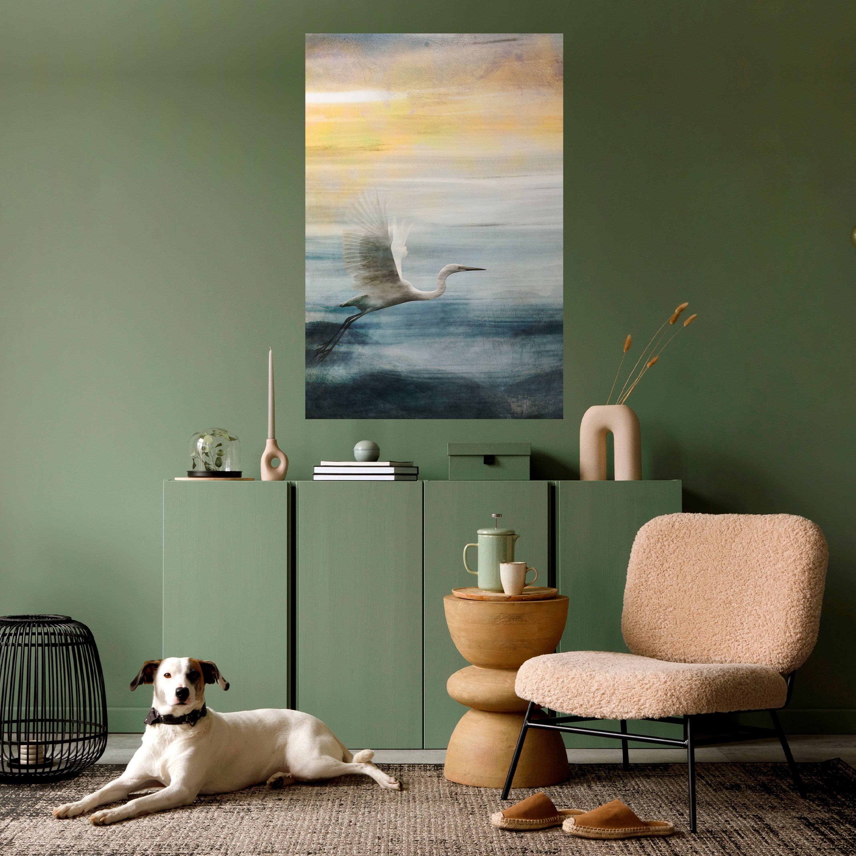 Affiche verticale autocollante « Héron en vol »