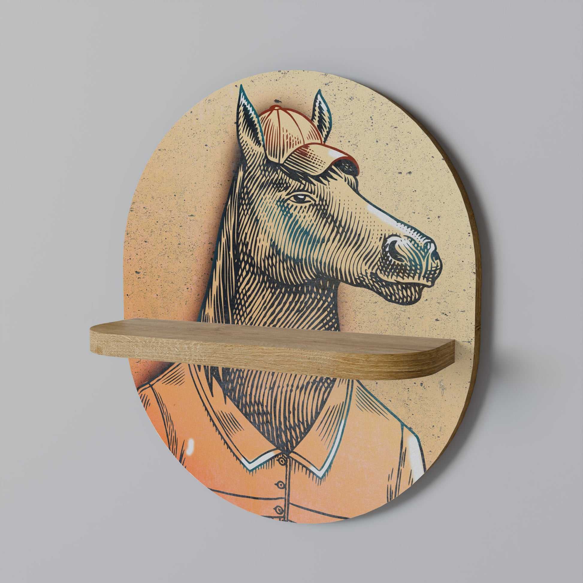 EQUINE SWAGGER Oval Art Shelf In Oak Effect