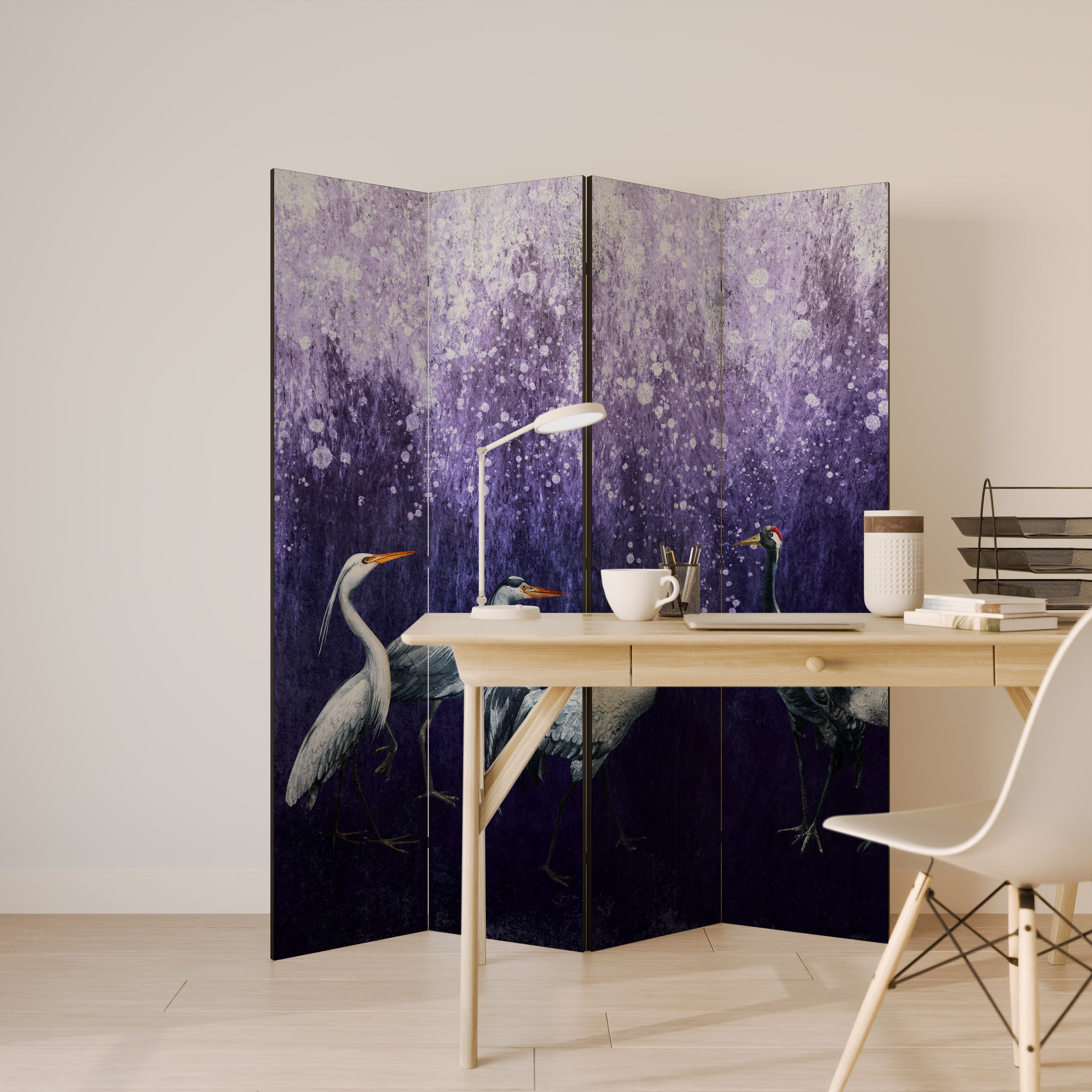 MYSTICAL CRANE GATHERING 4-Panel Room Divider