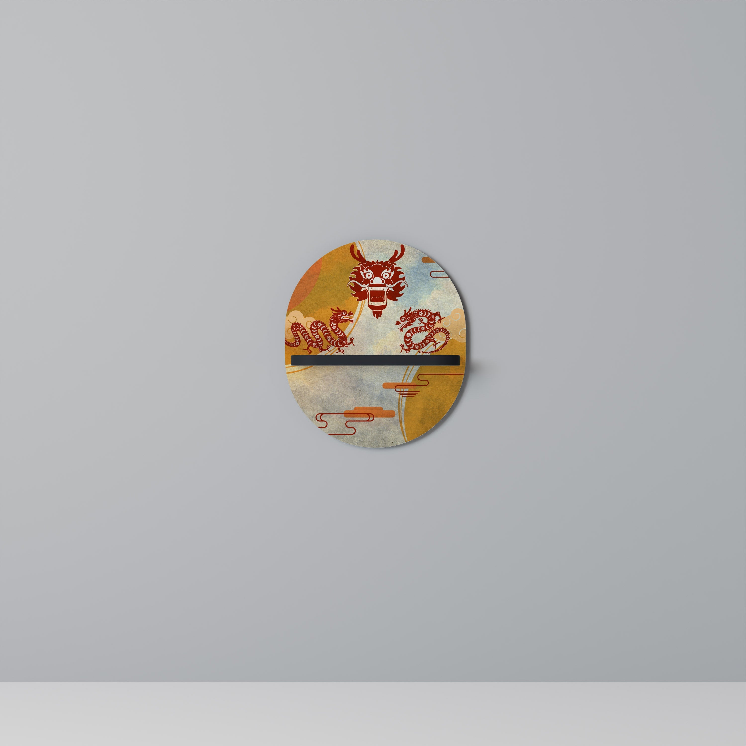 Étagère d'art ovale MYSTIQUE DRAGON en finition noire