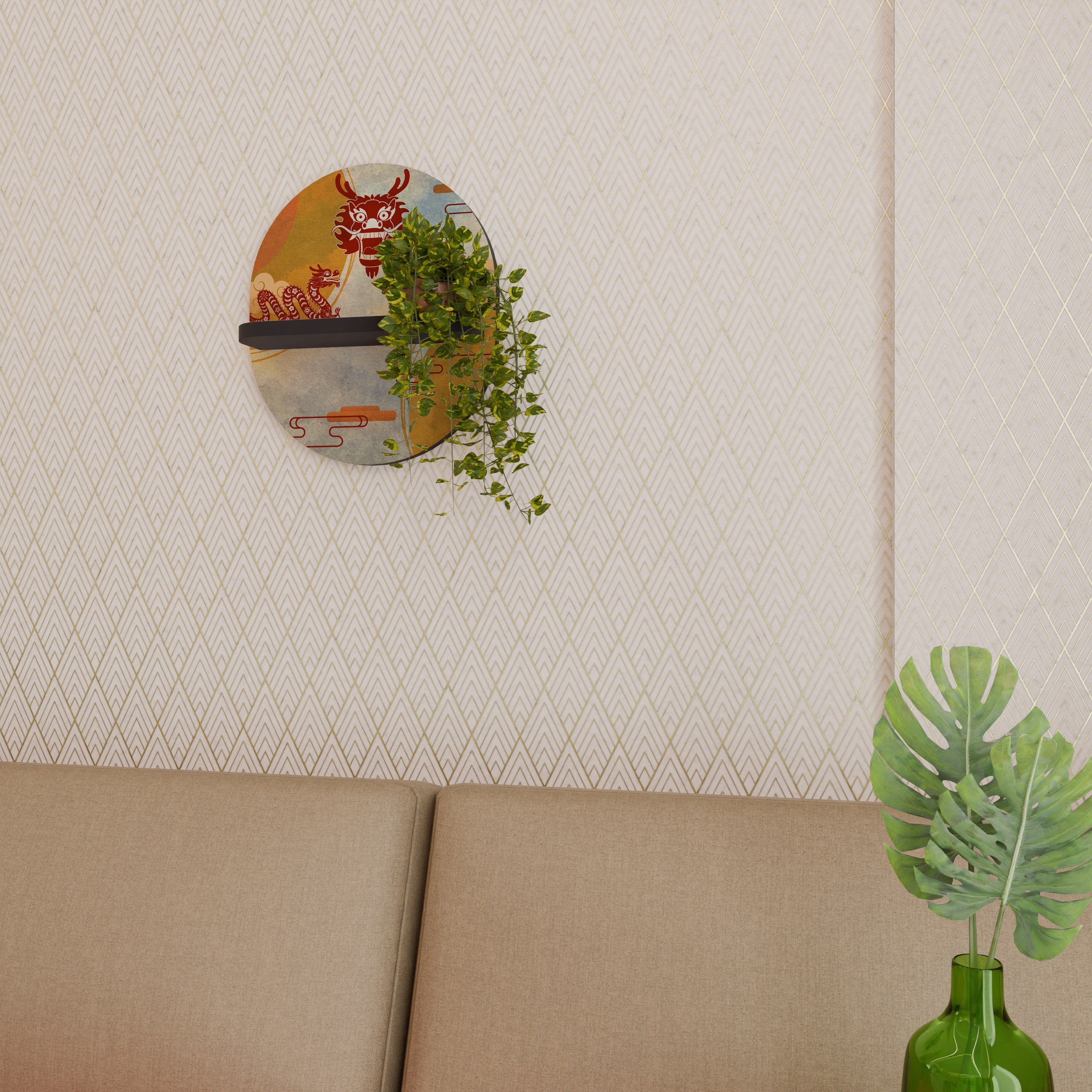 Étagère d'art ovale MYSTIQUE DRAGON en finition noire