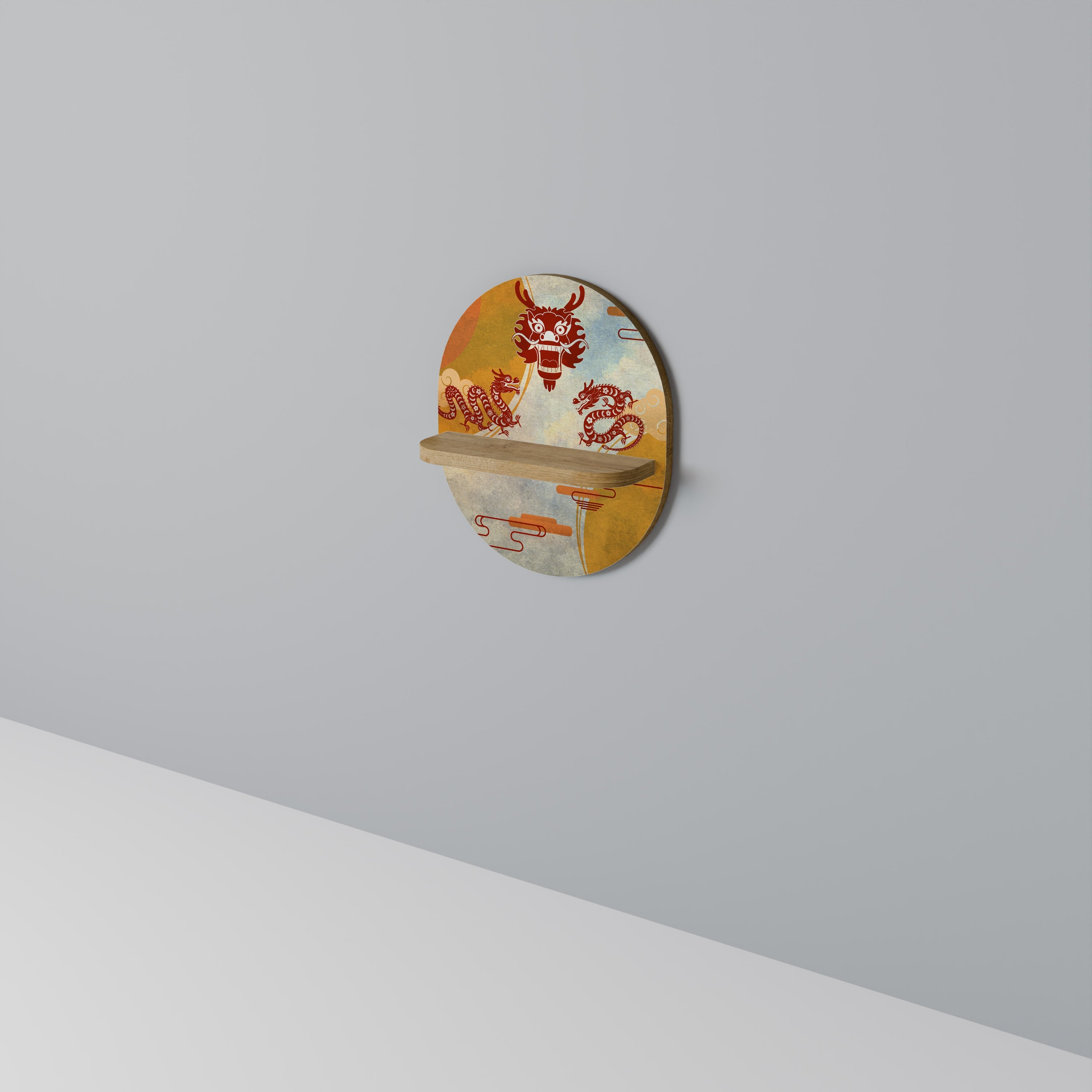 Étagère d'art ovale MYSTIQUE DRAGON effet chêne