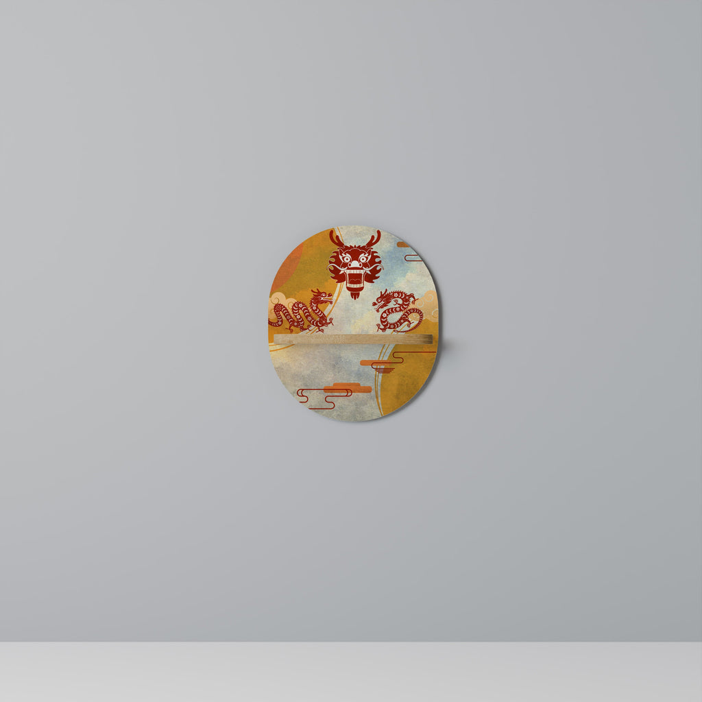 Étagère d'art ovale MYSTIQUE DRAGON effet chêne