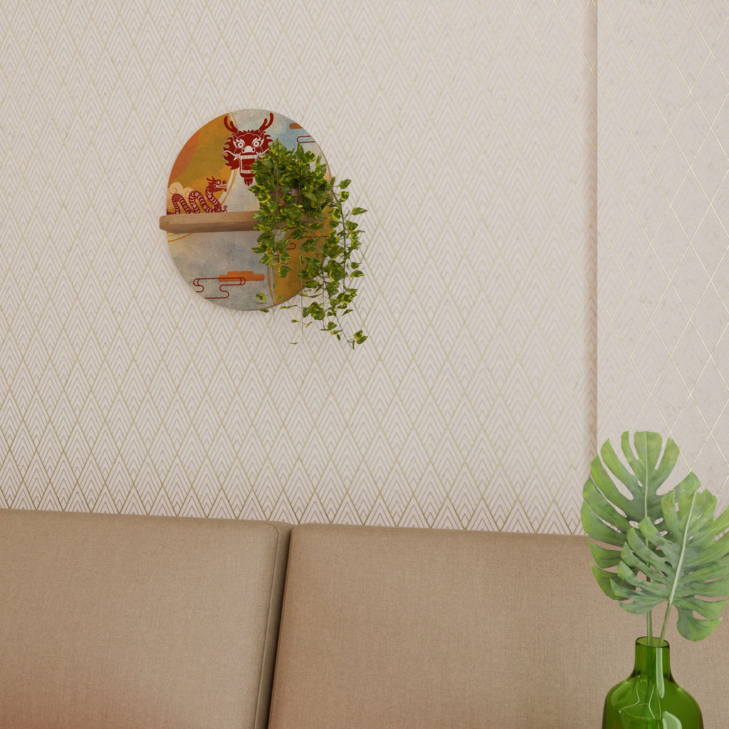 Étagère d'art ovale MYSTIQUE DRAGON effet chêne