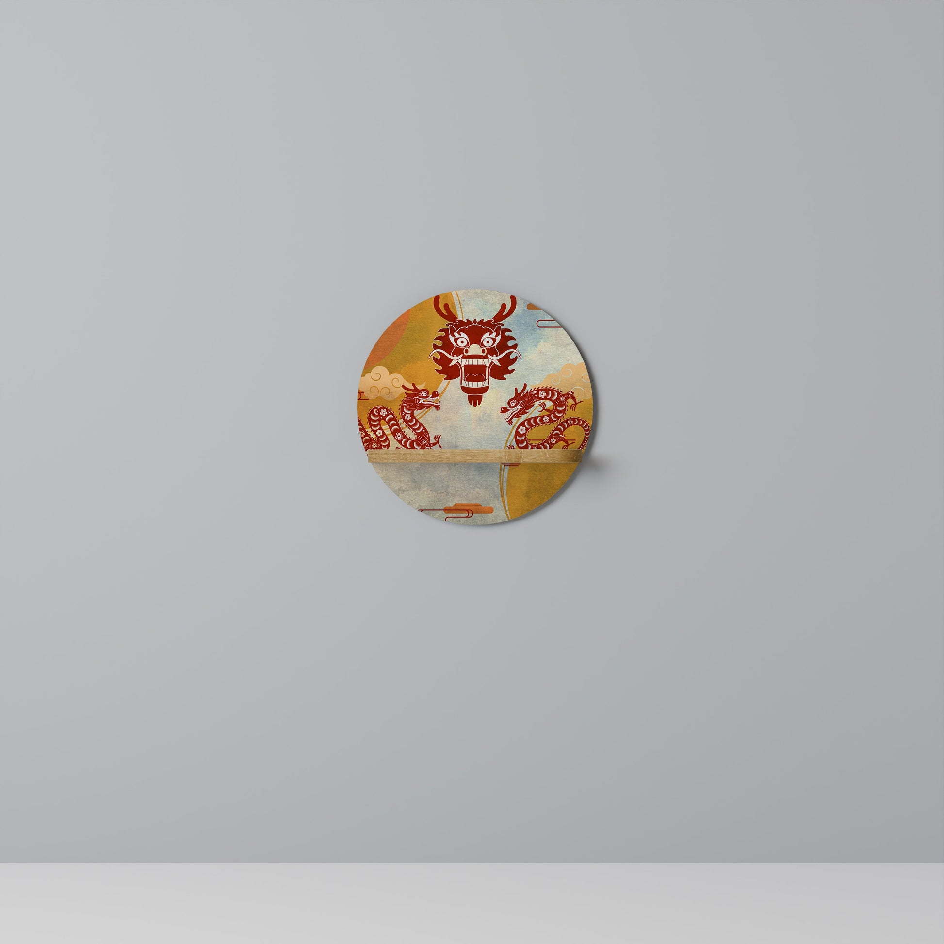 MYSTICAL DRAGON Round Art Shelf In Oak Effect