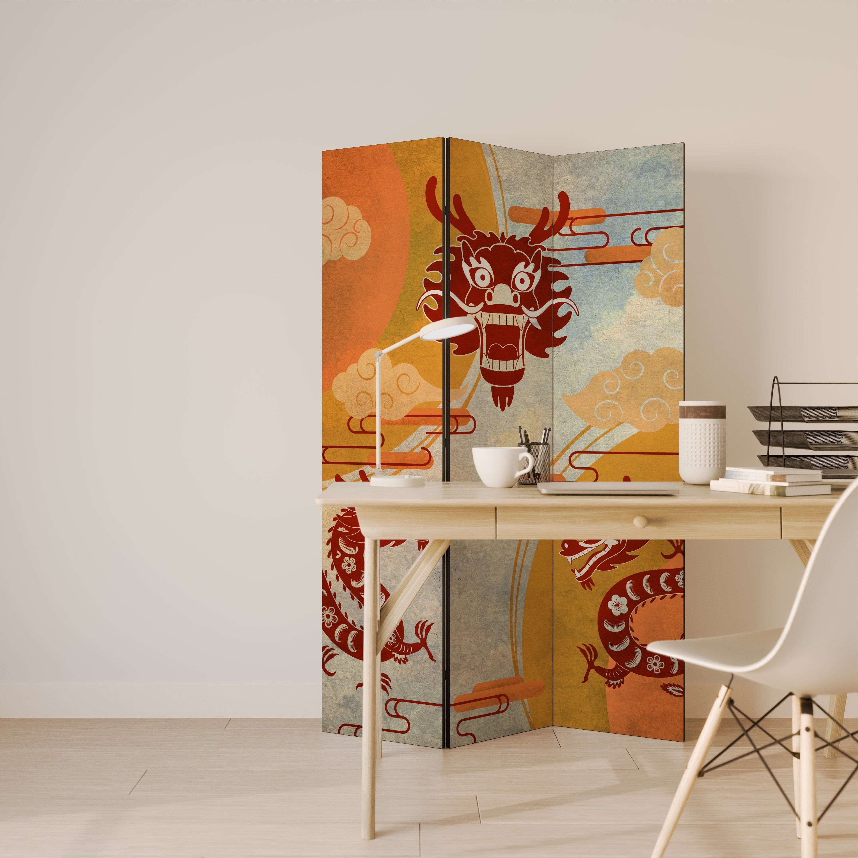 Paravent décoratif à 3 panneaux DRAGON MYSTIQUE