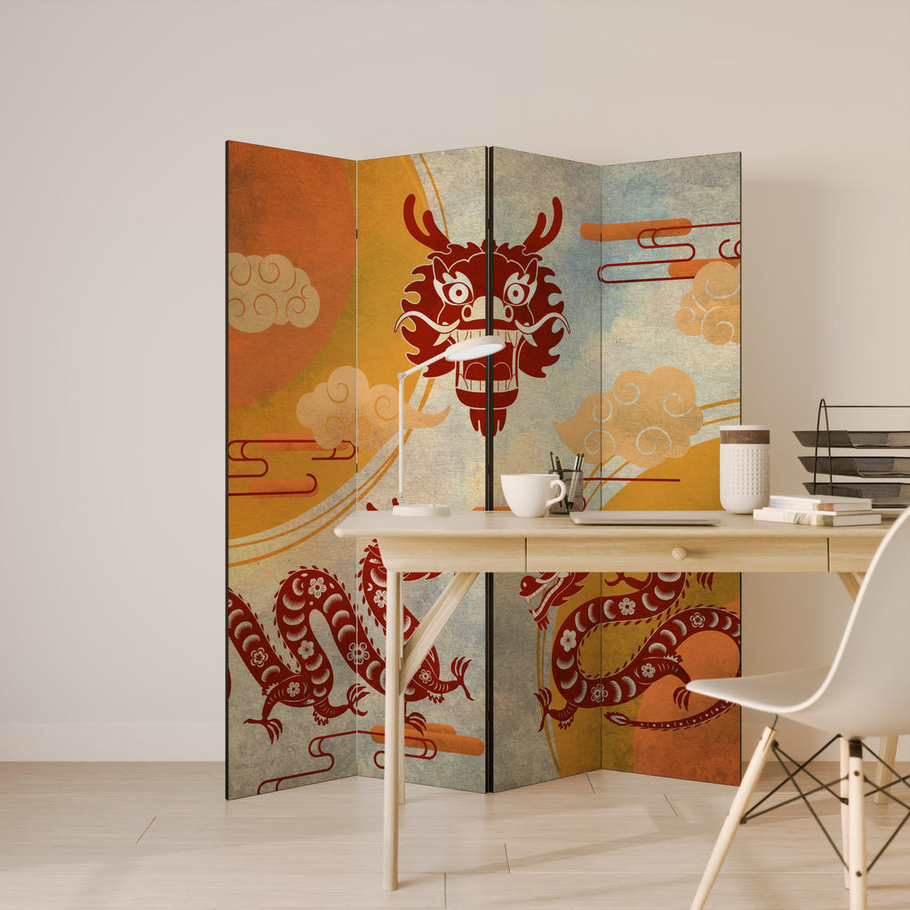 Paravent décoratif à 4 panneaux DRAGON MYSTIQUE