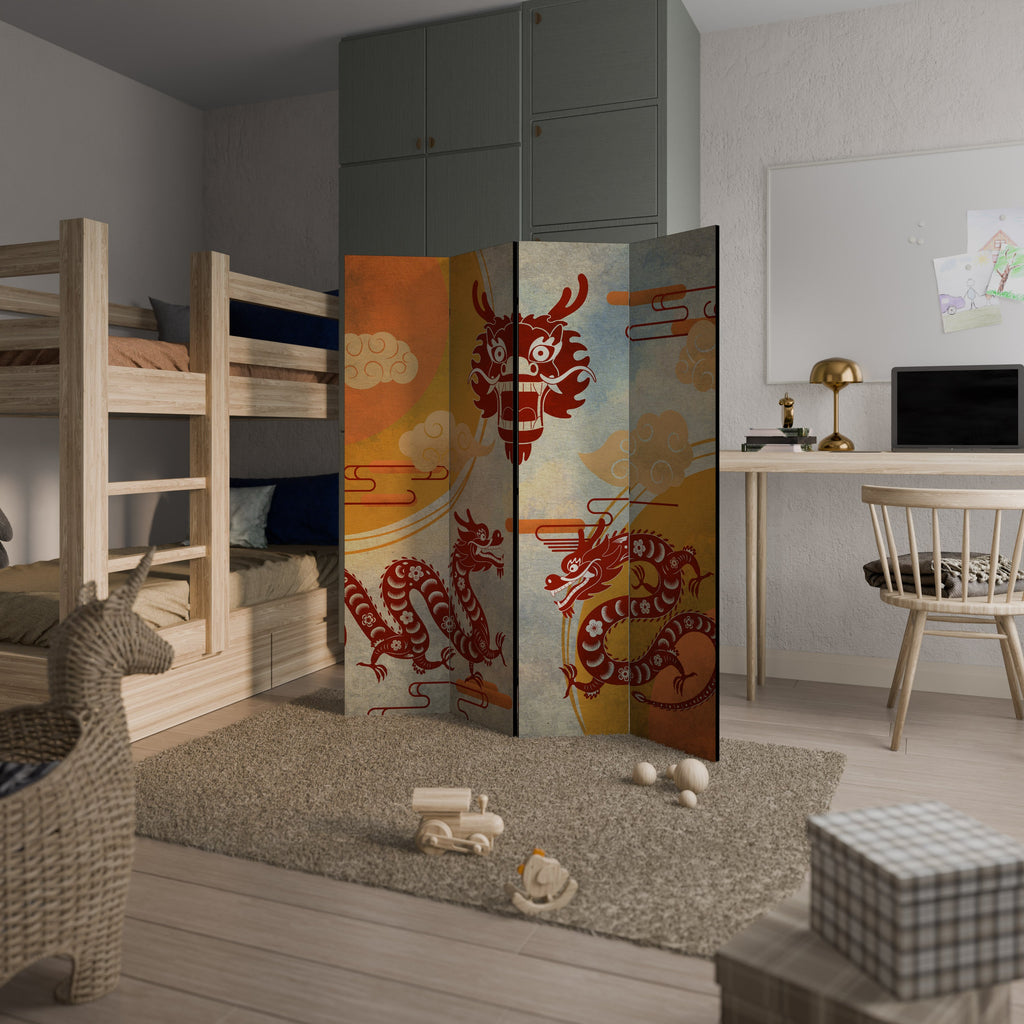 Paravent décoratif à 4 panneaux DRAGON MYSTIQUE