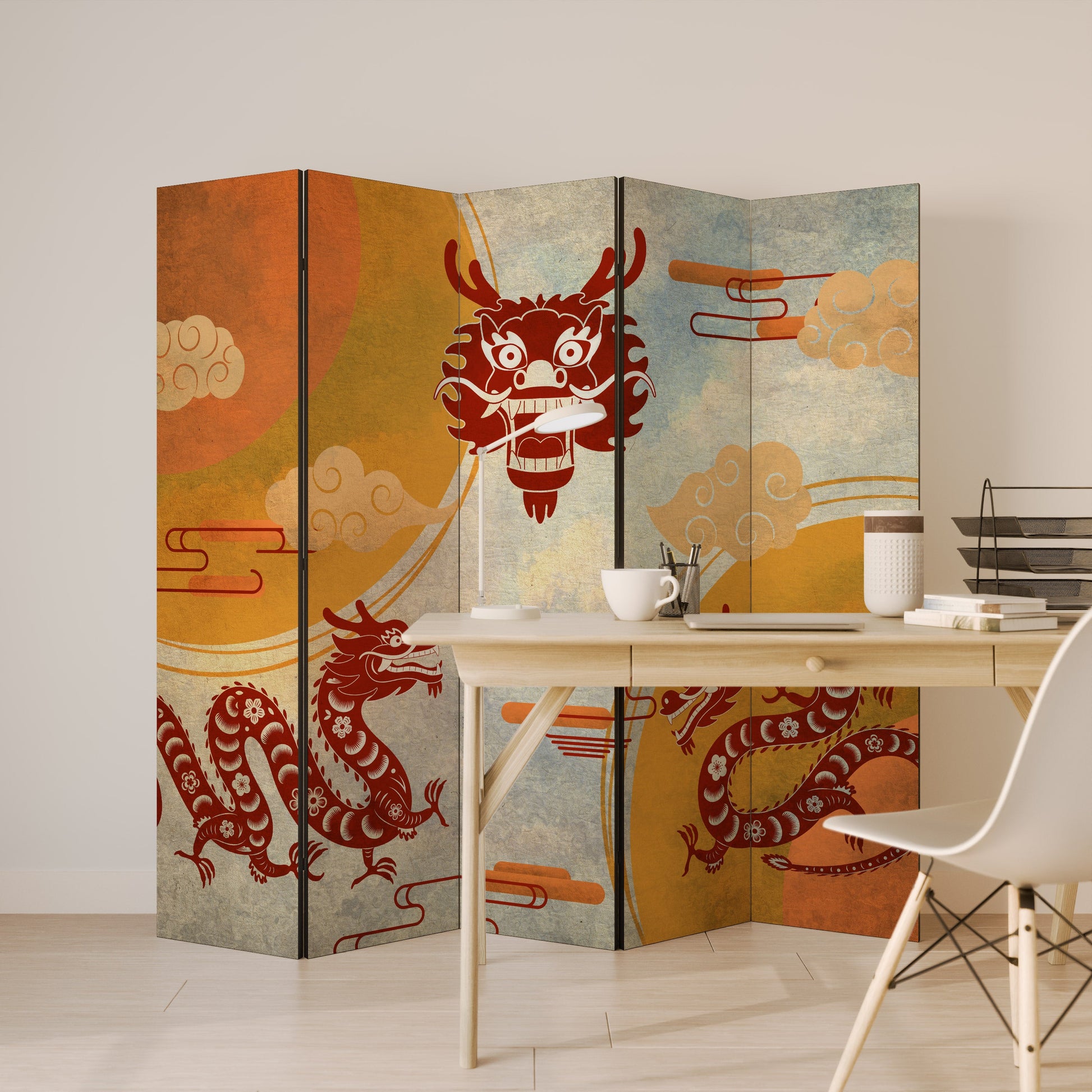 Paravent décoratif à 5 panneaux DRAGON MYSTIQUE