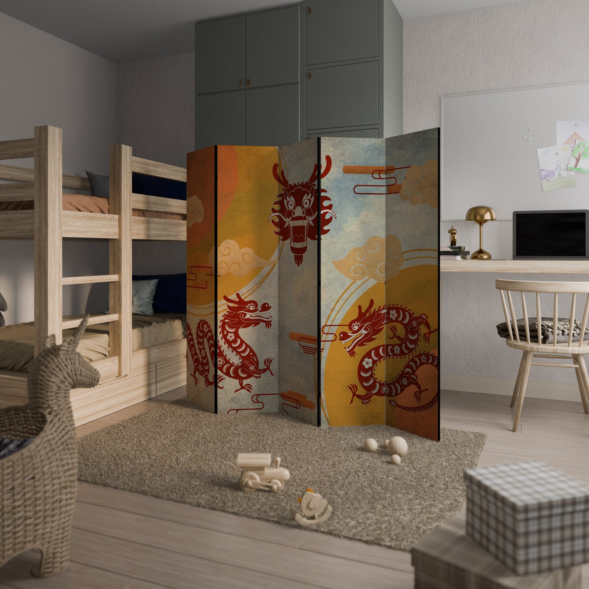 Paravent décoratif à 5 panneaux DRAGON MYSTIQUE