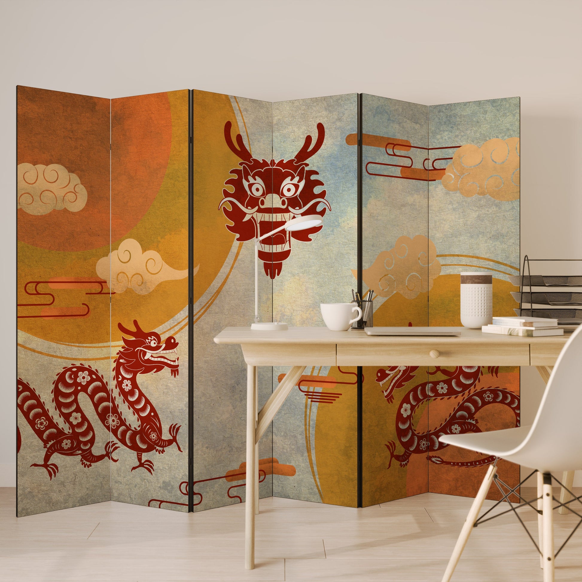 Paravent décoratif à 6 panneaux DRAGON MYSTIQUE