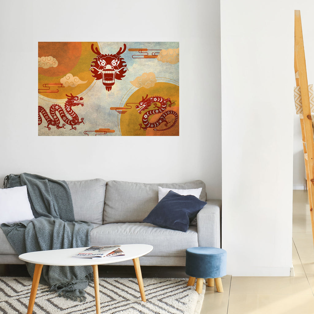 Affiche horizontale autocollante DRAGON MYSTIQUE