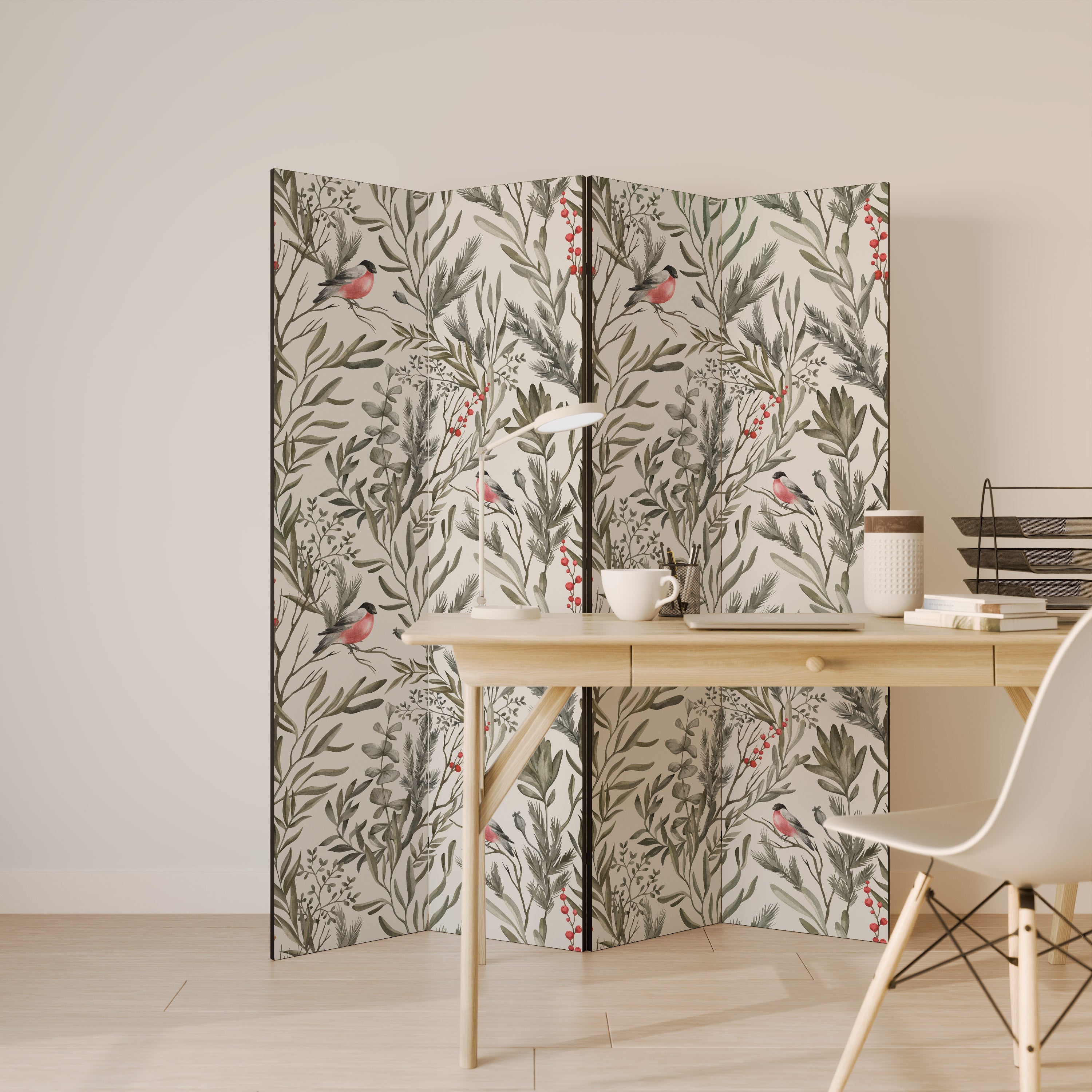 Cloison décorative à 4 panneaux BULLFINCH SONG