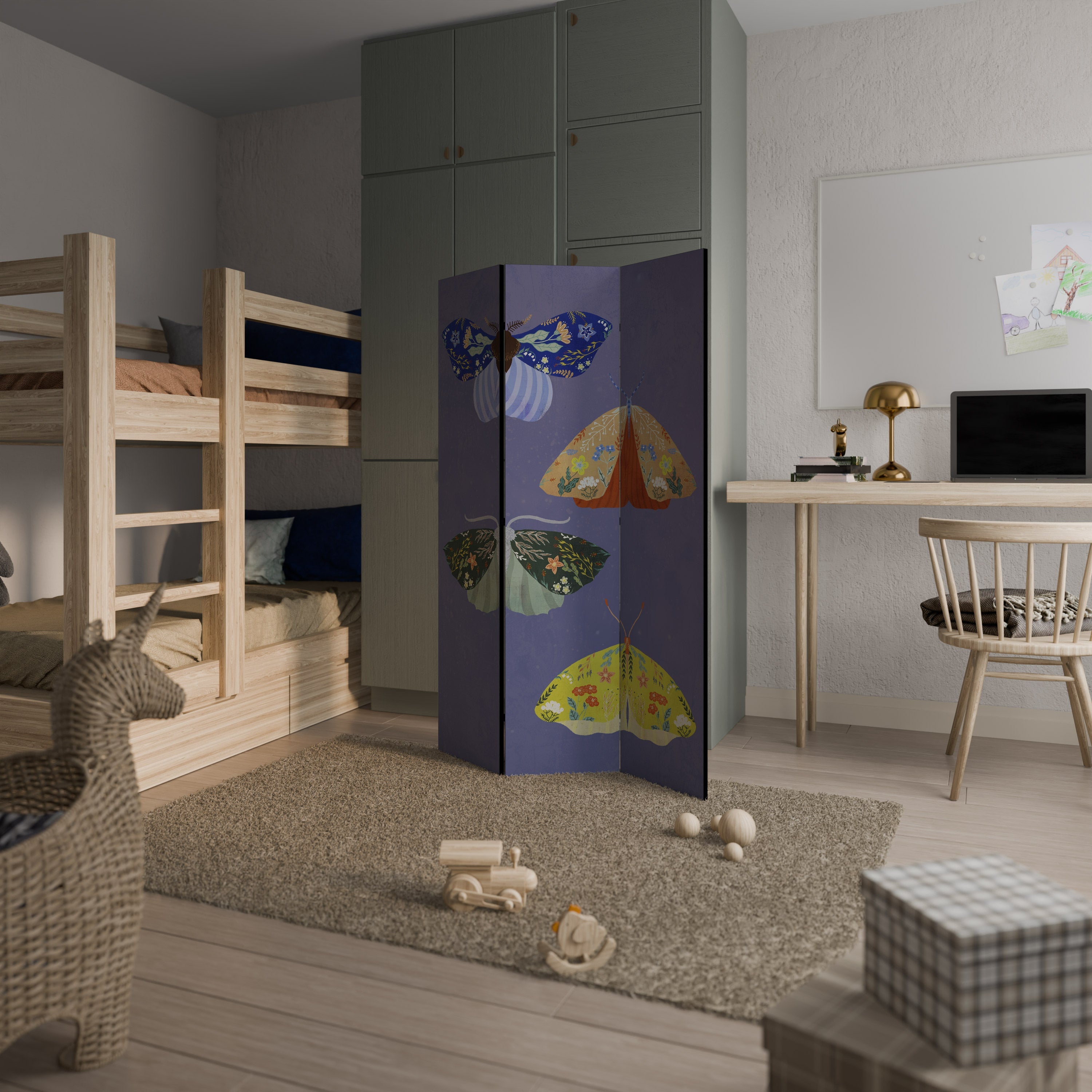 Paravent décoratif à 3 panneaux MOTH INTO THE FLAME