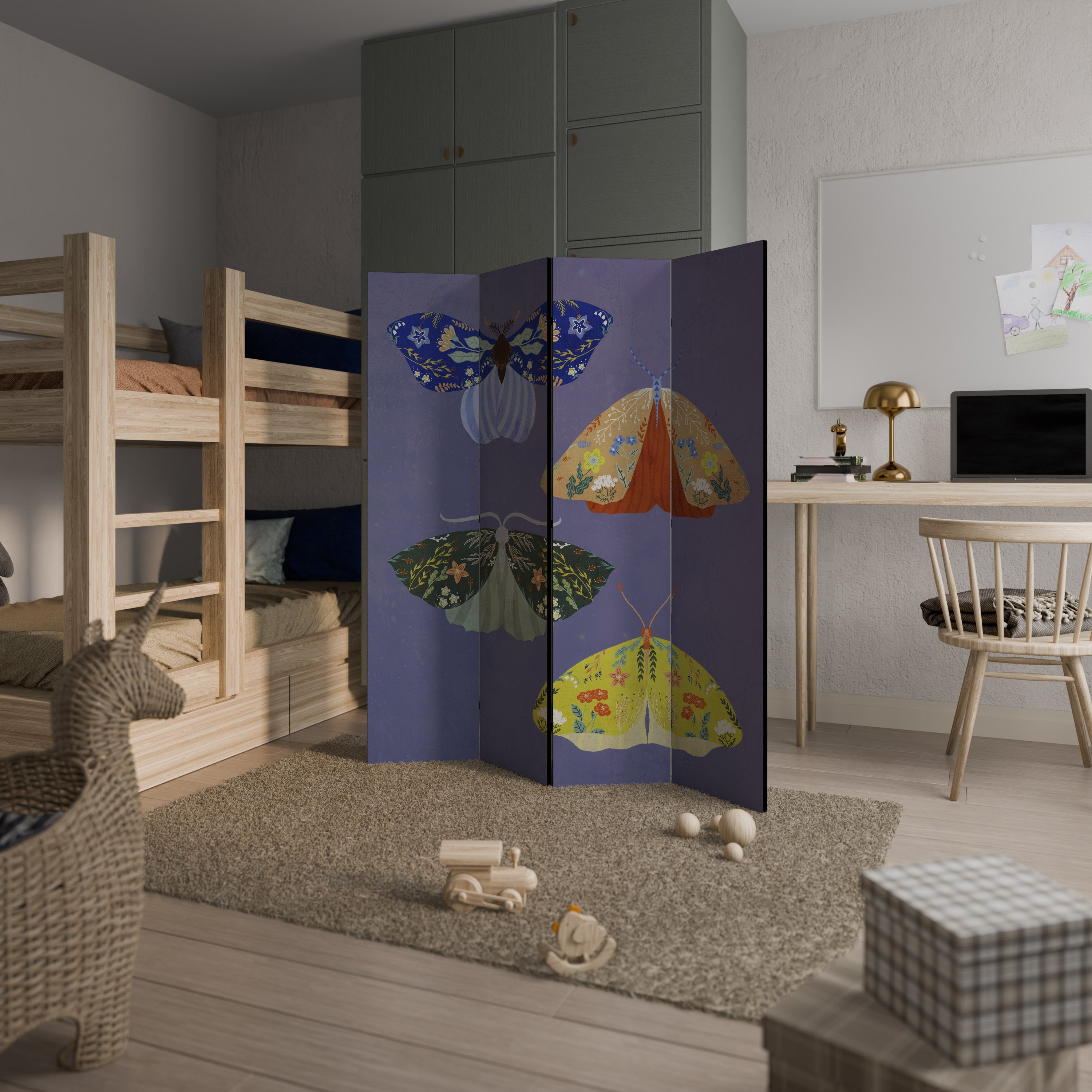 Paravent décoratif à 4 panneaux MOTH INTO THE FLAME