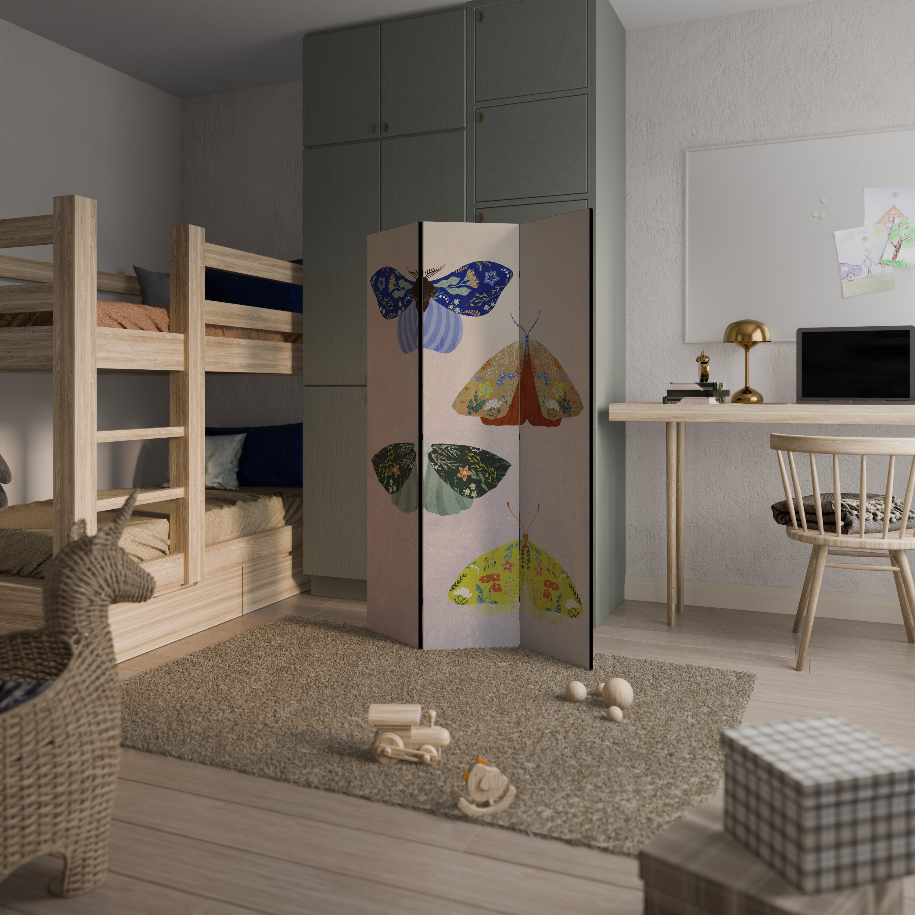 Paravent décoratif à 3 panneaux MOTH INTO THE LIGHT