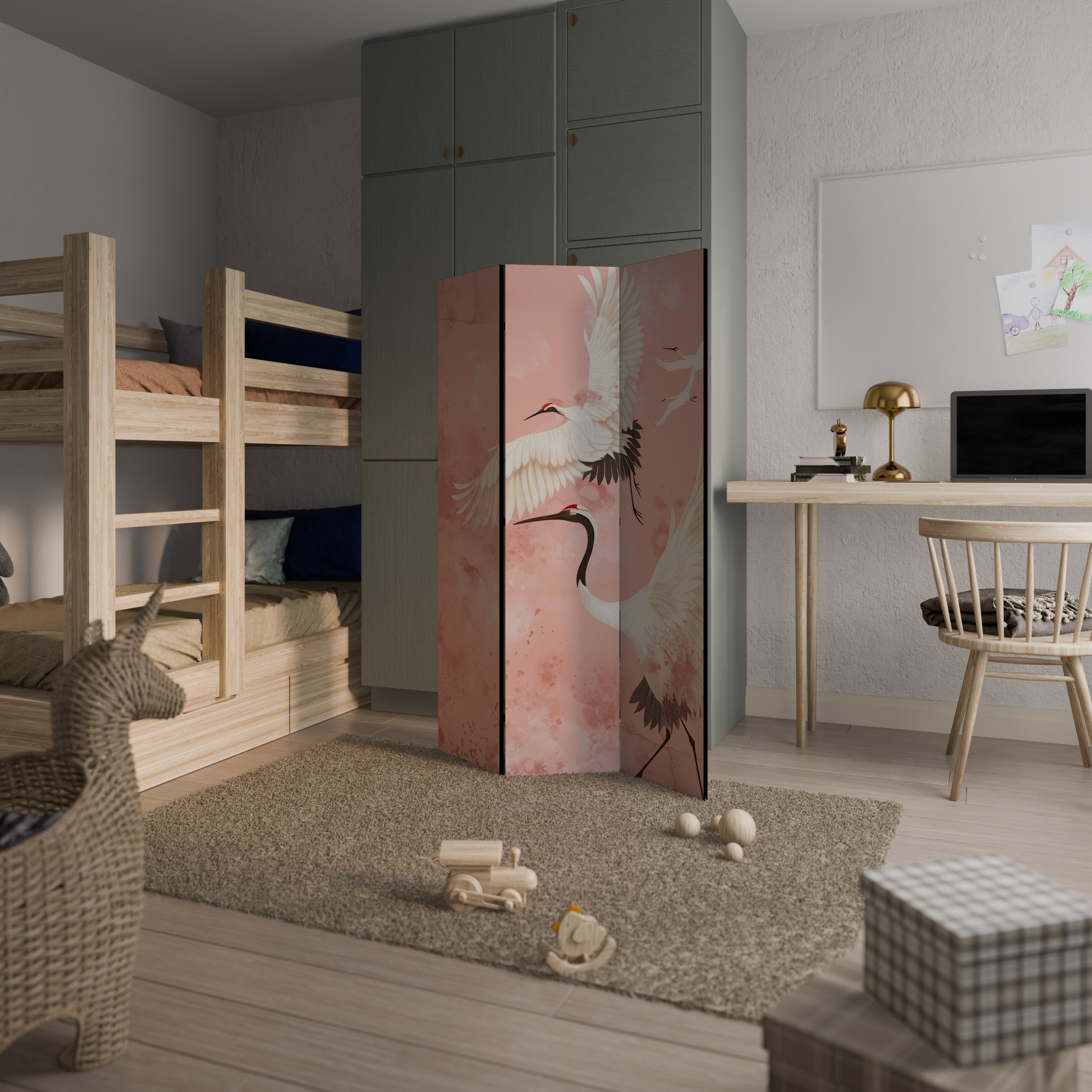 Cloison décorative à 3 panneaux CRANE DANCE