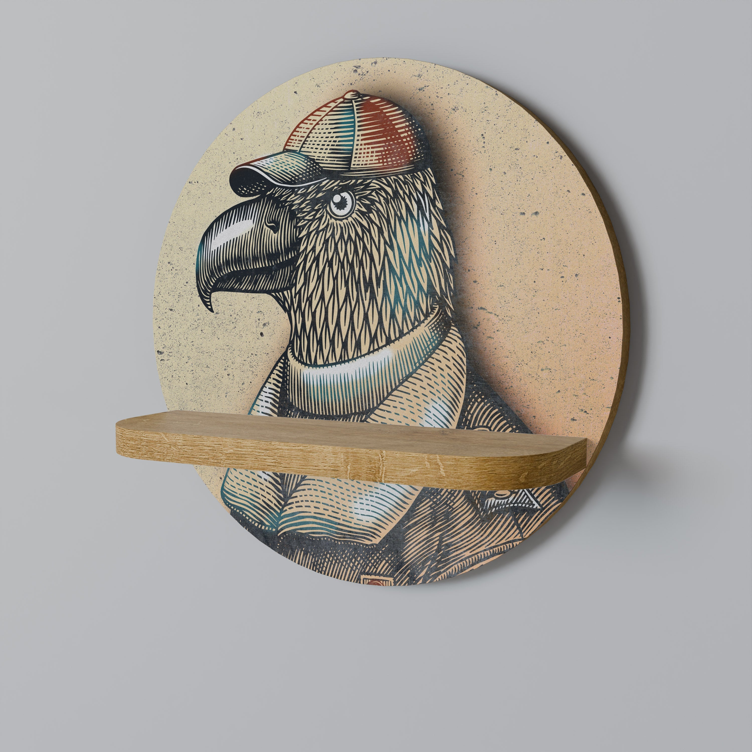 Étagère d'art ronde FEATHERED FASHIONISTA effet chêne