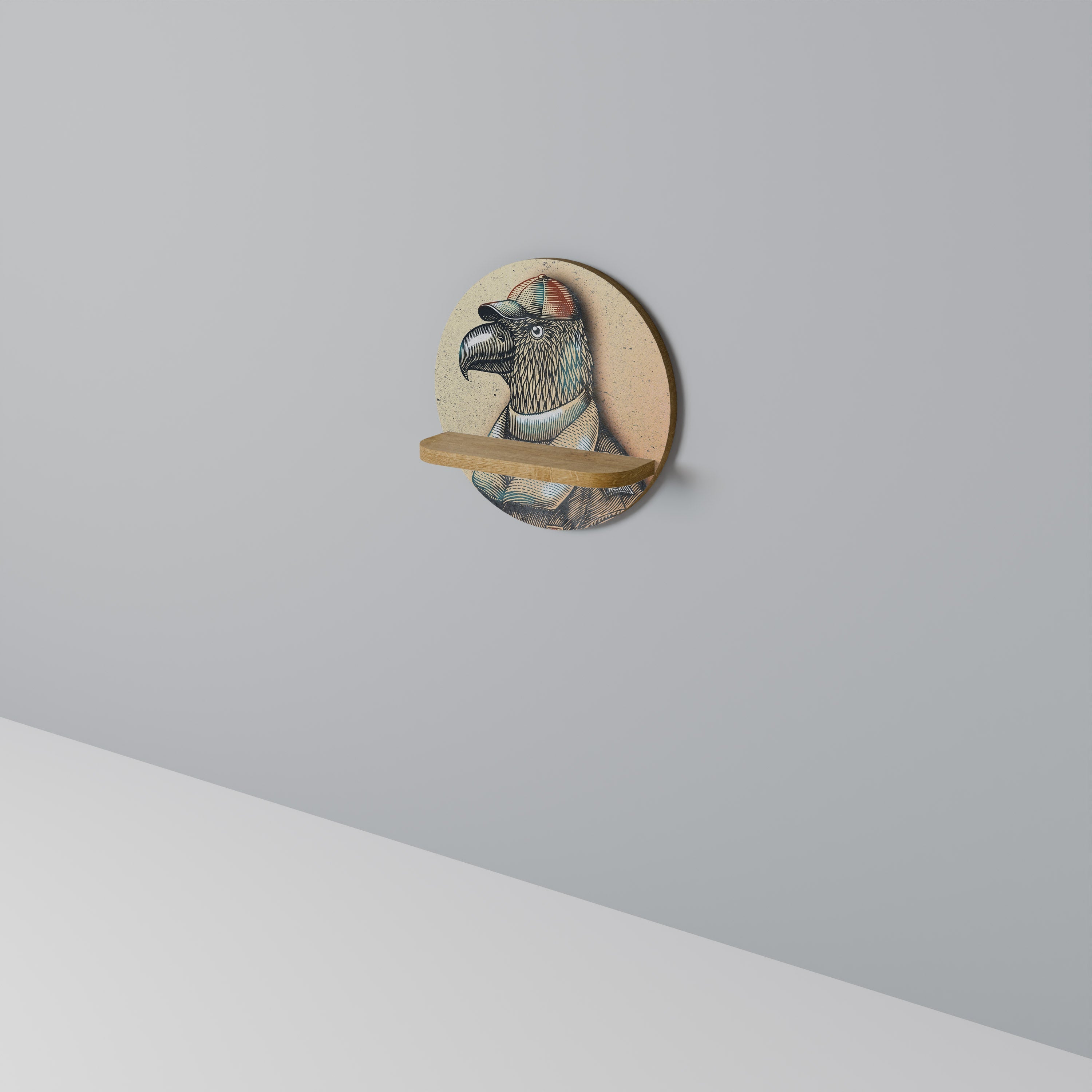 Étagère d'art ronde FEATHERED FASHIONISTA effet chêne