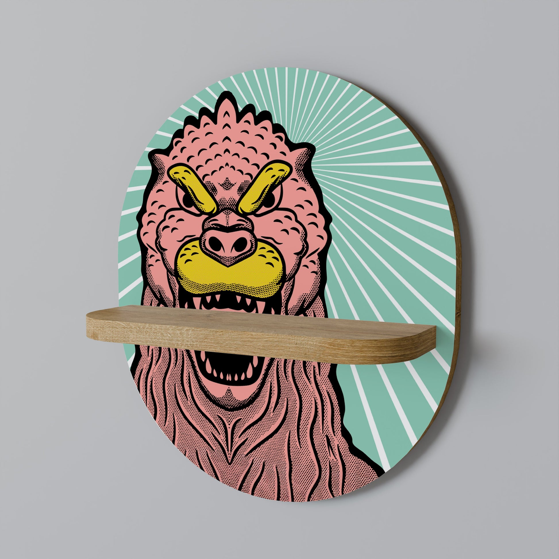 GODZILLA WELCOME Oval Art Shelf In Oak Effect