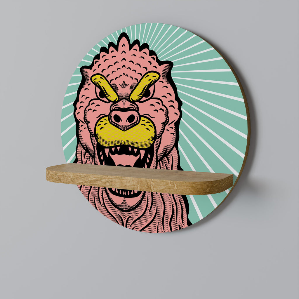 Étagère d'art ronde GODZILLA WELCOME effet chêne
