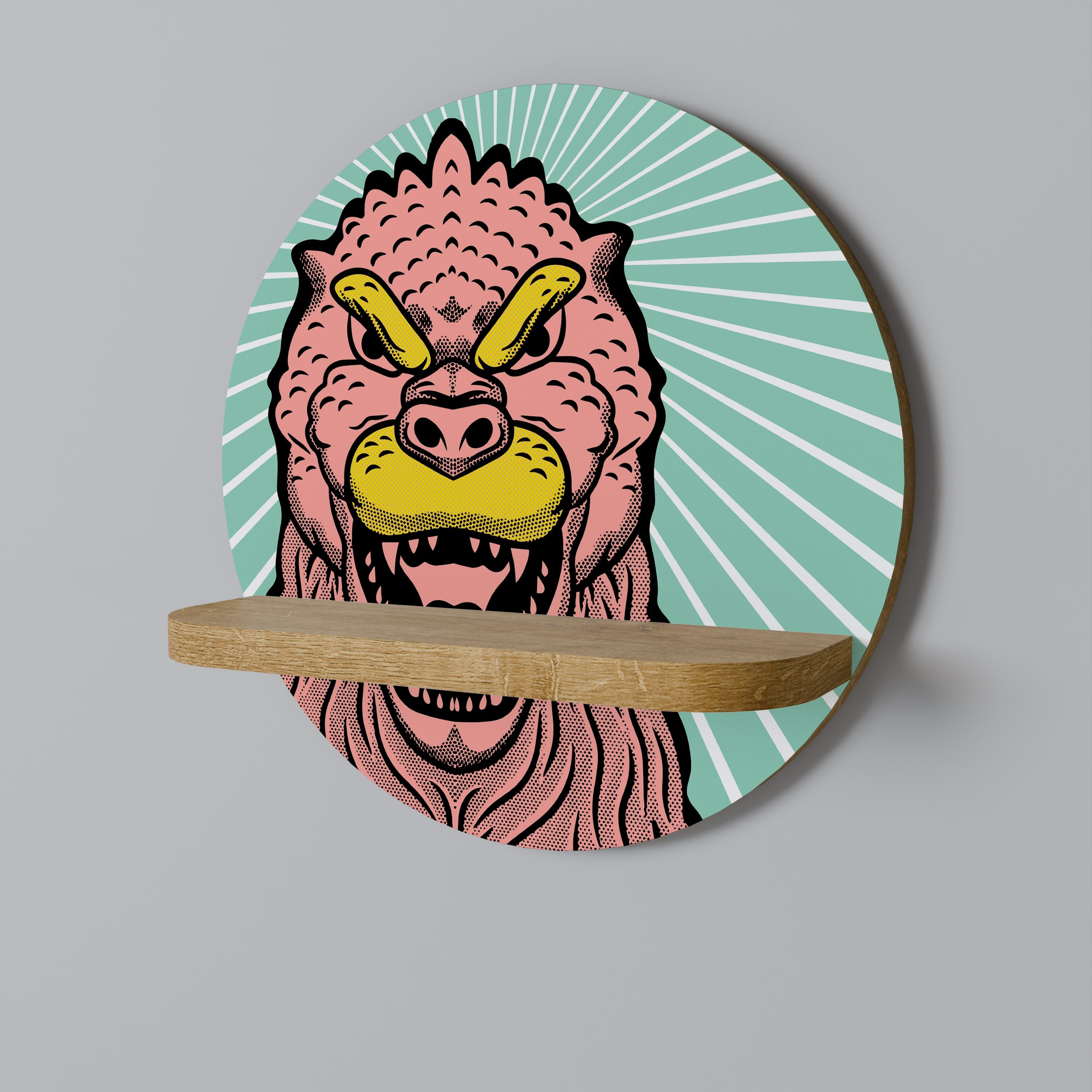 Étagère d'art ronde GODZILLA WELCOME effet chêne