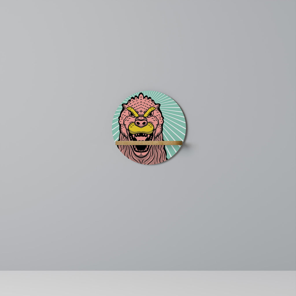 Étagère d'art ronde GODZILLA WELCOME effet chêne