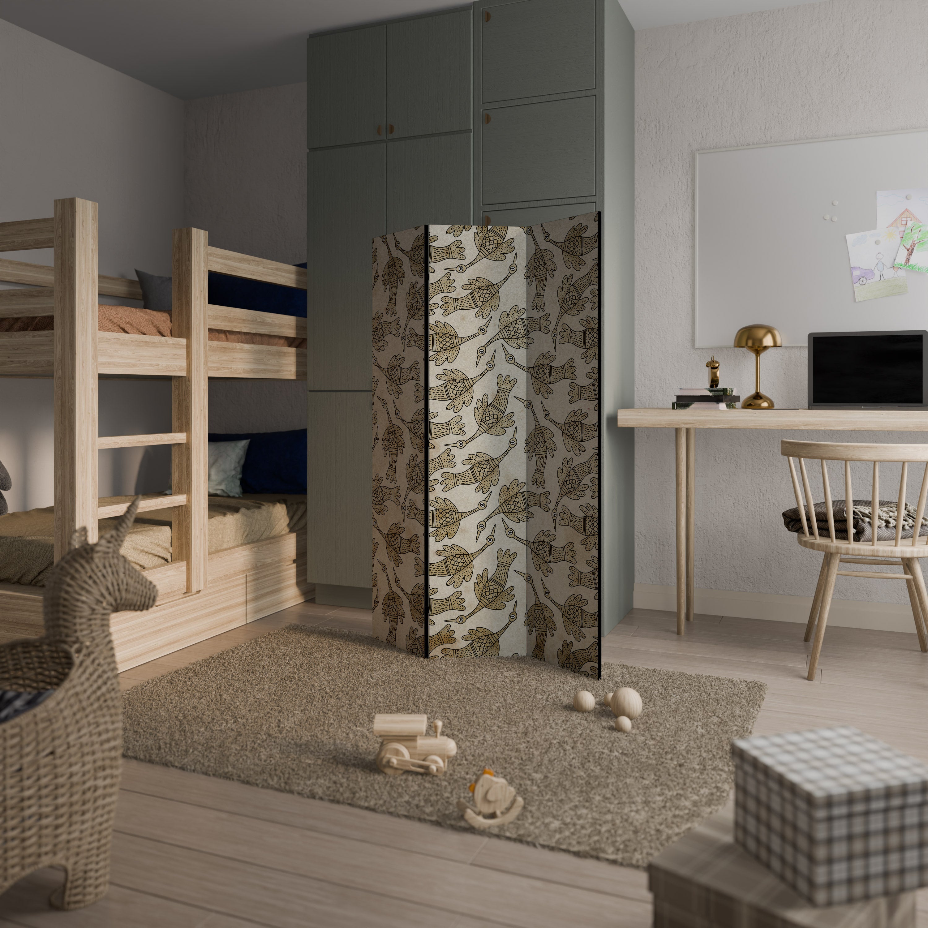 Paravent décoratif à 3 panneaux ALMONDINE SONGBIRD