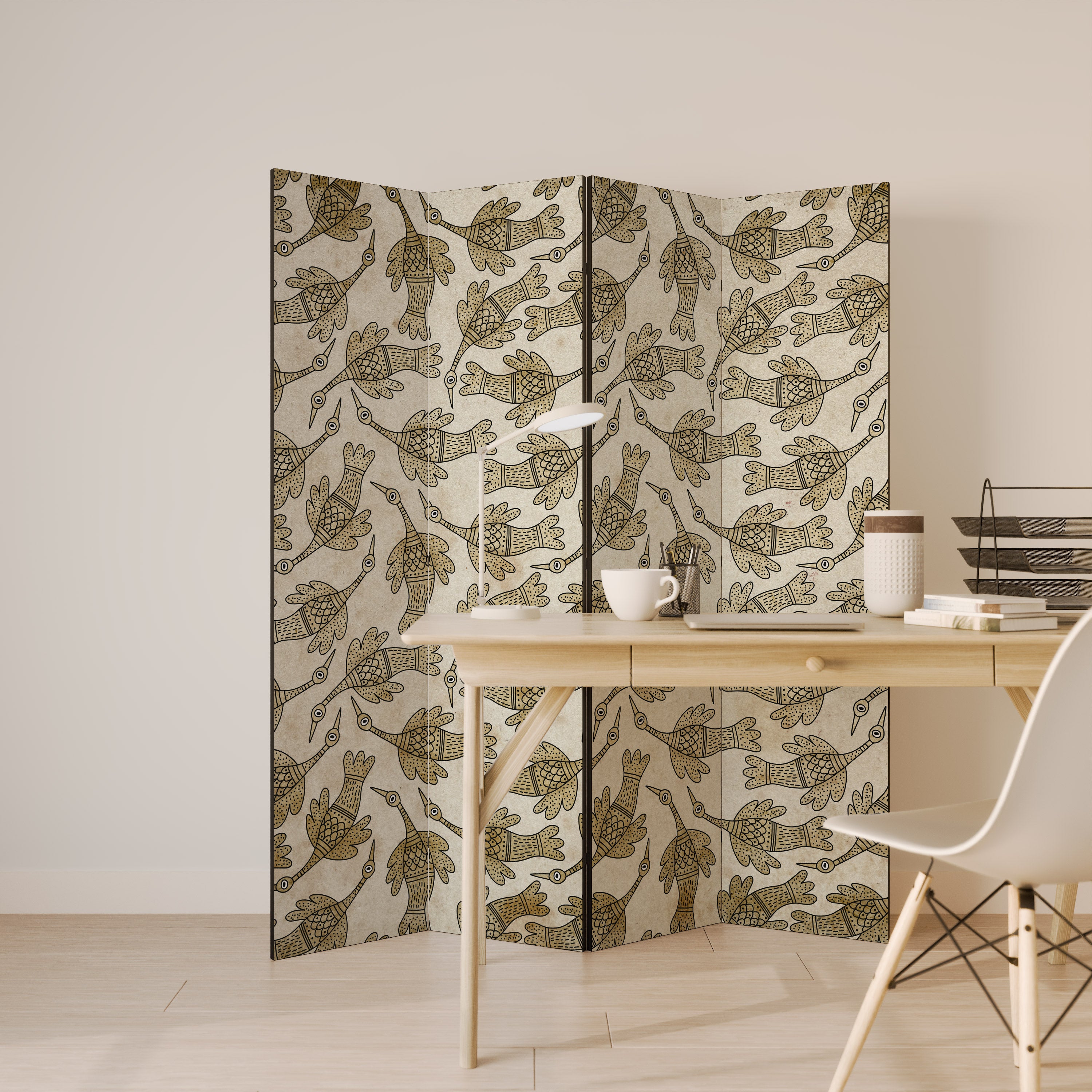 ALMONDINE SONGBIRD 4-Panel Room Divider