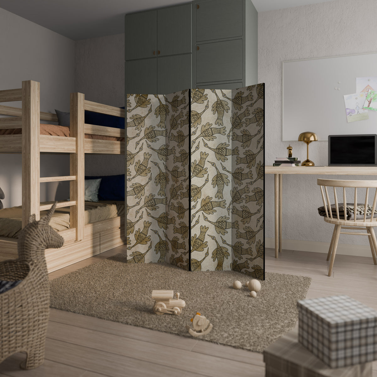 ALMONDINE SONGBIRD 4-Panel Room Divider
