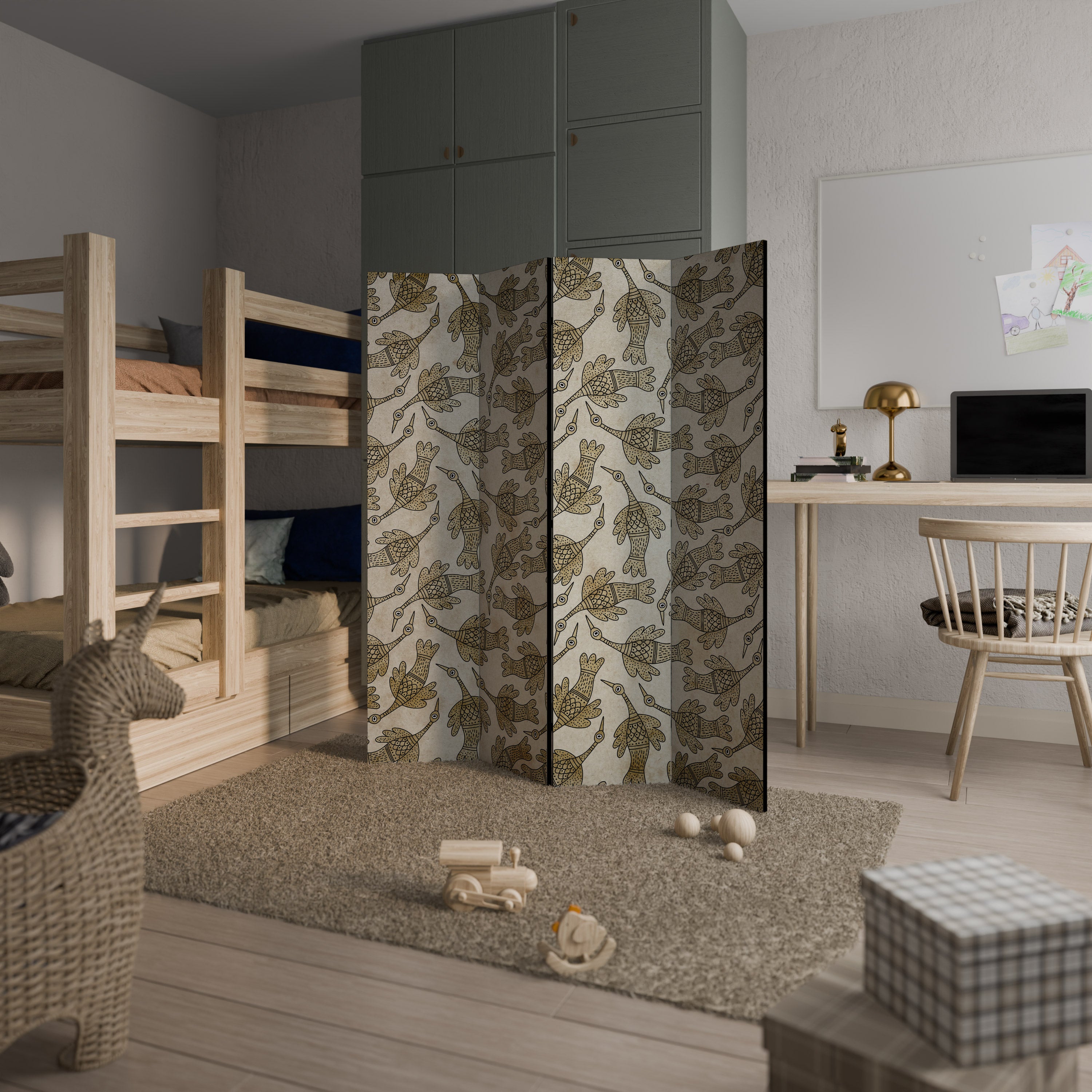 ALMONDINE SONGBIRD 4-Panel Room Divider