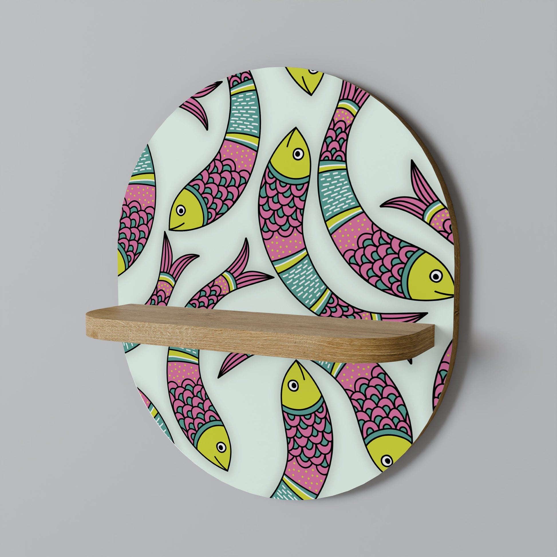 INDIAN FISH Oval Art Shelf In Oak Effect