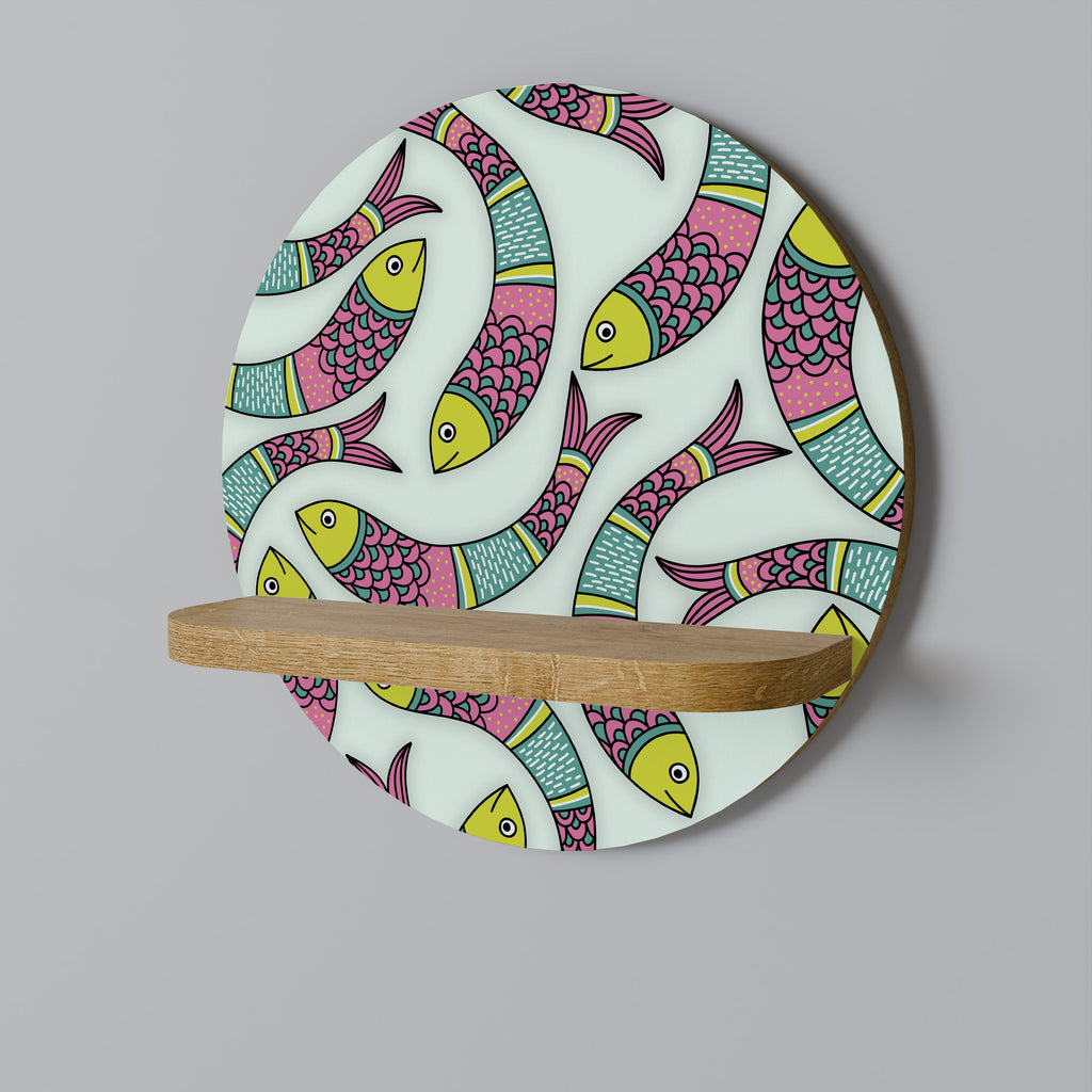 Étagère ronde artistique INDIAN FISH effet chêne