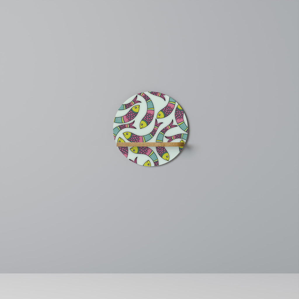 Étagère ronde artistique INDIAN FISH effet chêne