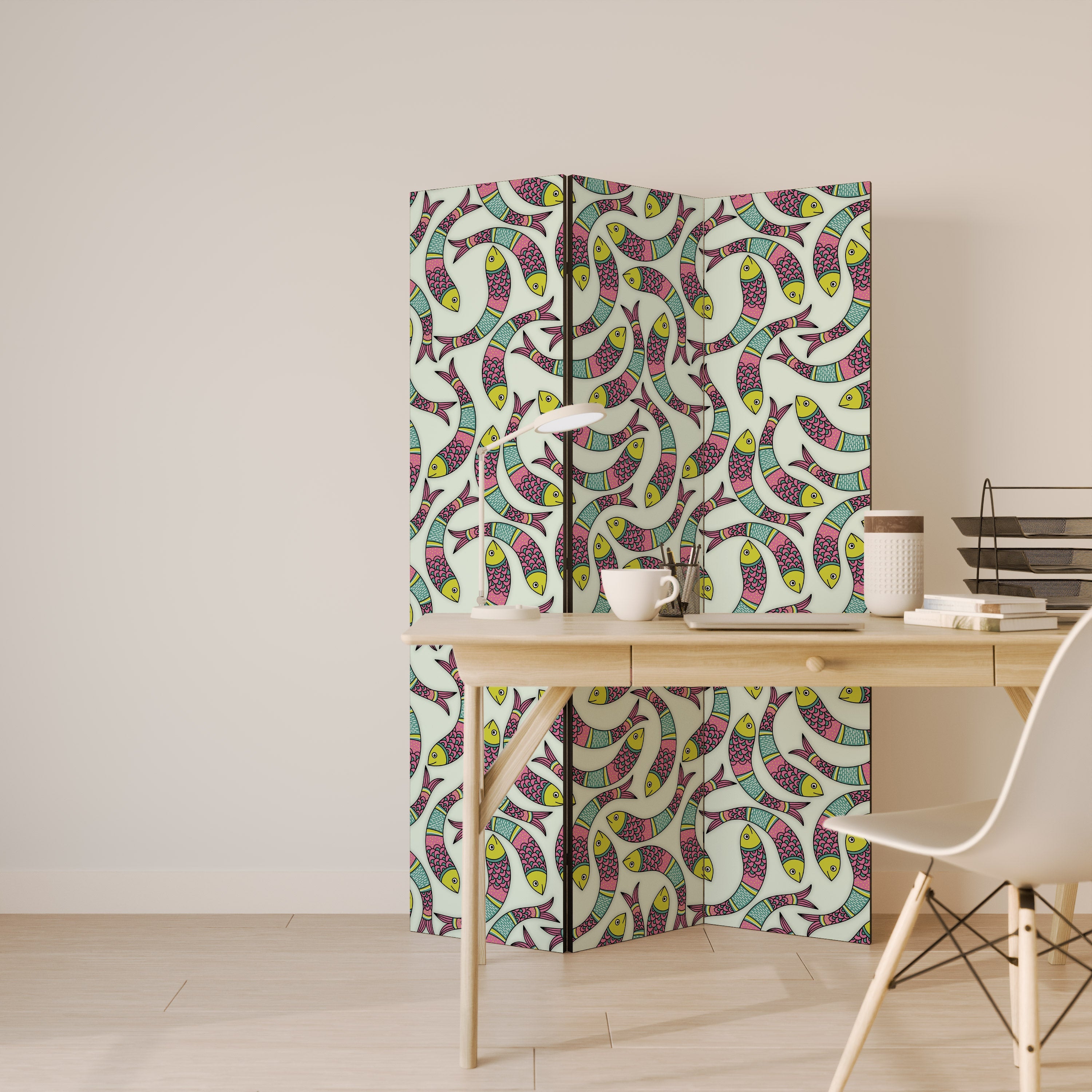 Paravent décoratif à 3 panneaux Motif Poisson indien