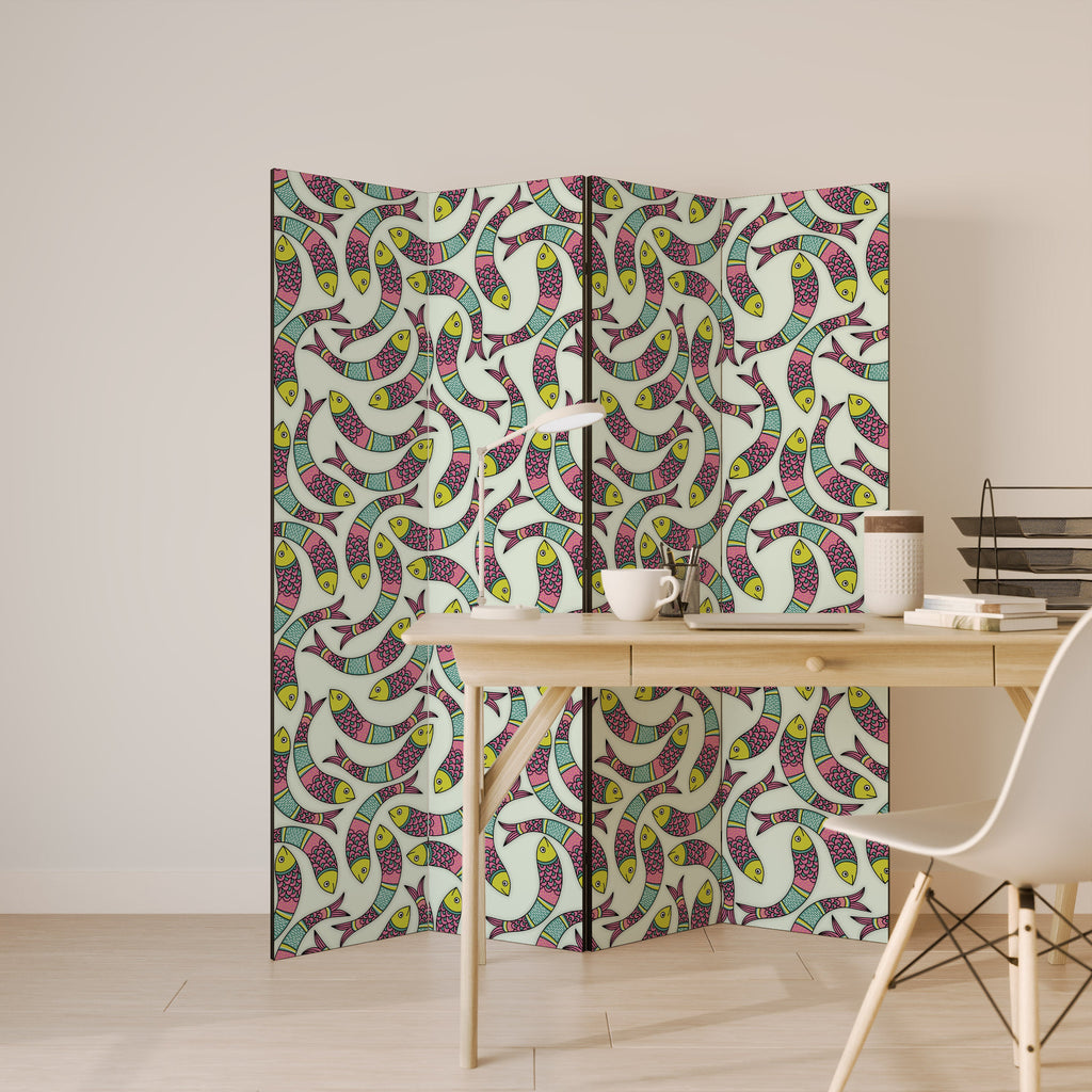 Paravent décoratif à 4 panneaux Motif Poisson indien