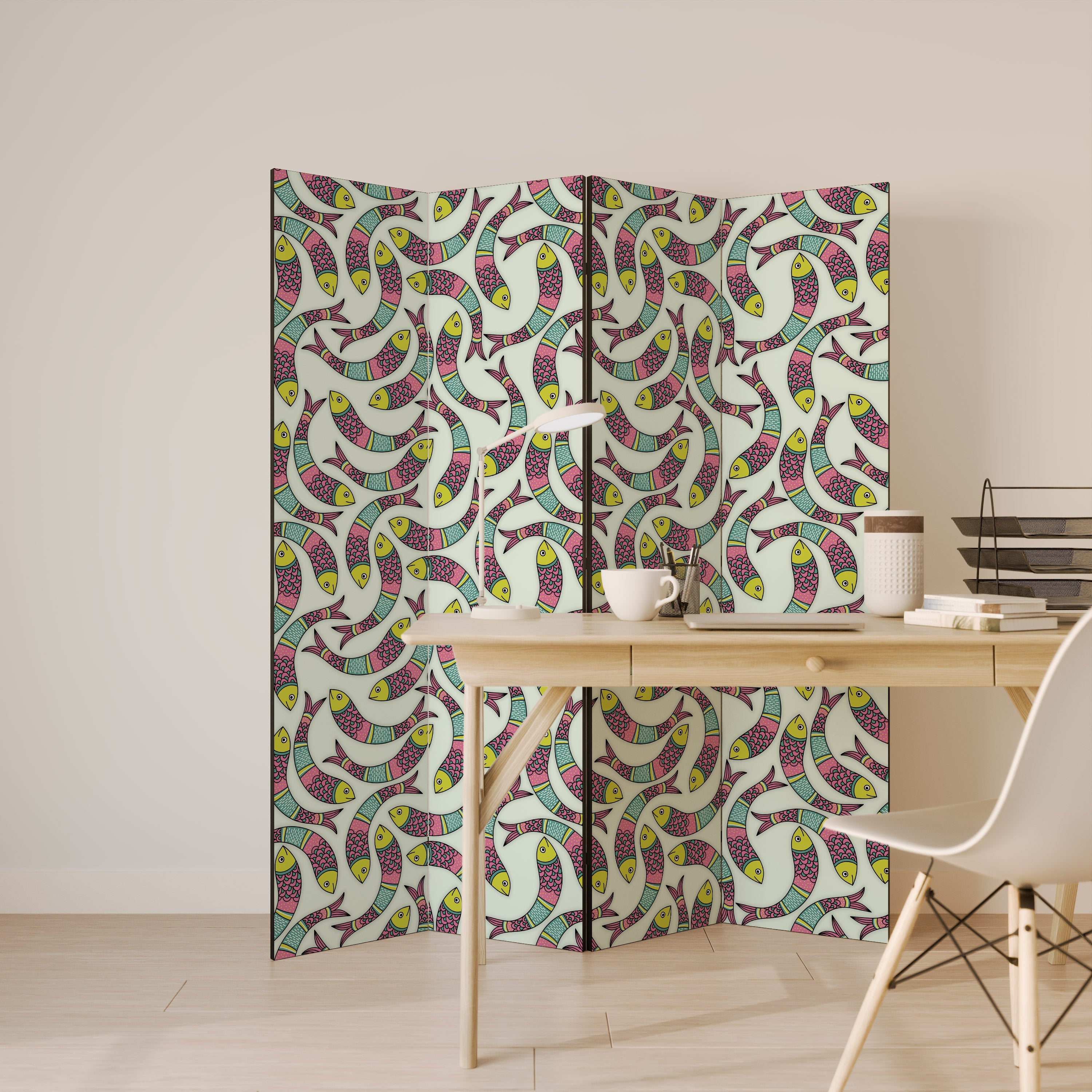 Paravent décoratif à 4 panneaux Motif Poisson indien