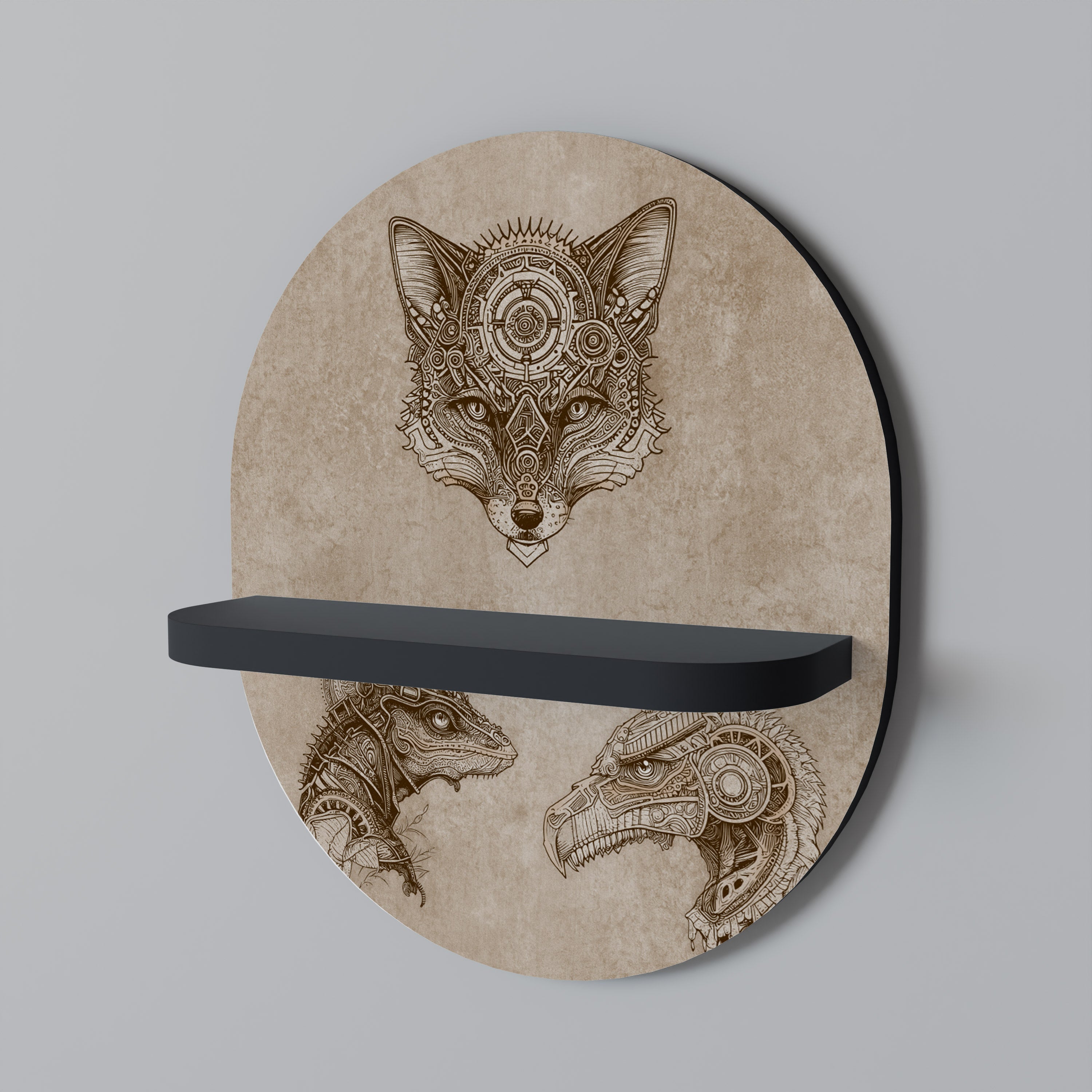 Étagère d'art ovale STEAMPUNK TRIO en finition noire