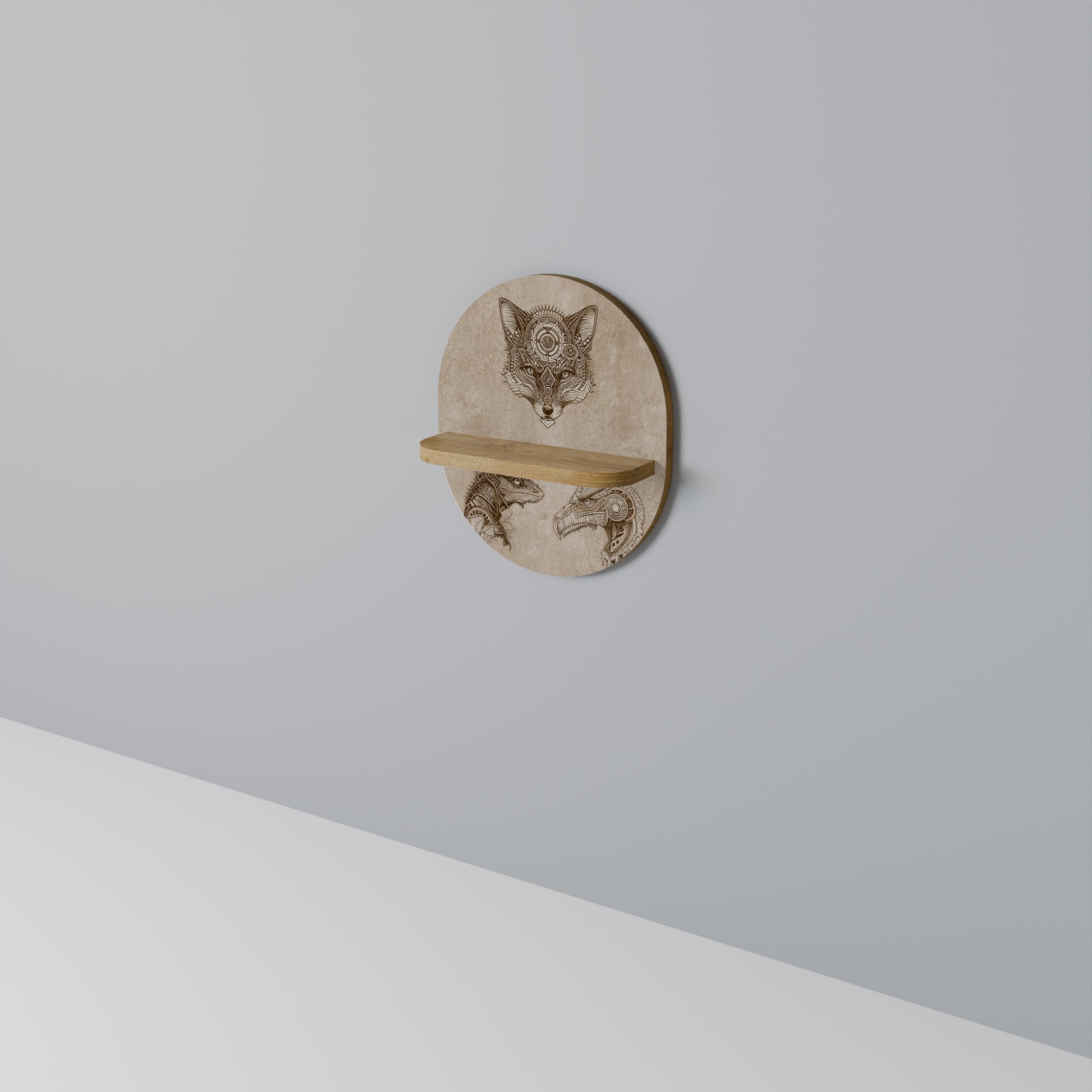 STEAMPUNK TRIO Oval Art Shelf In Oak Effect