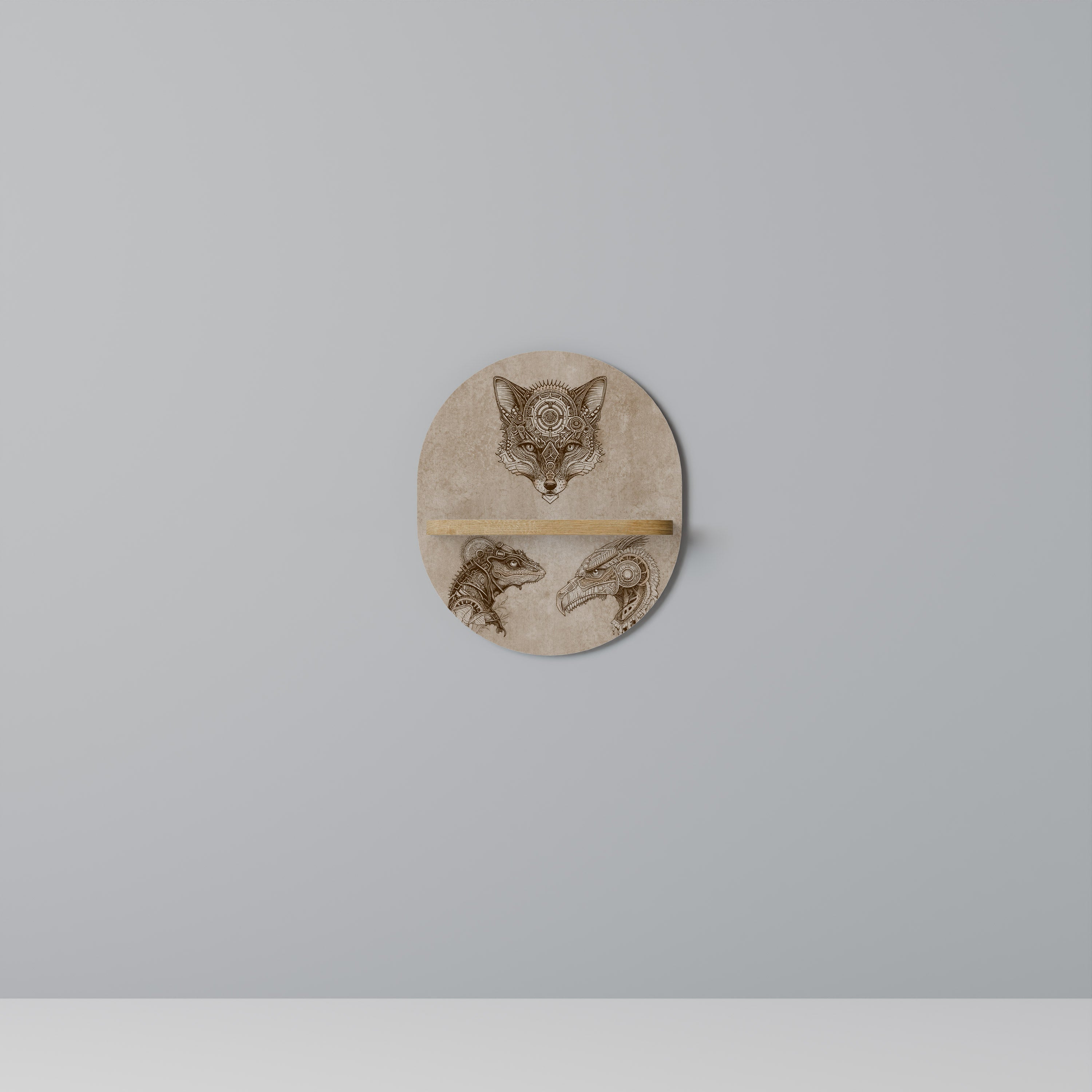 Étagère d'art ovale STEAMPUNK TRIO effet chêne