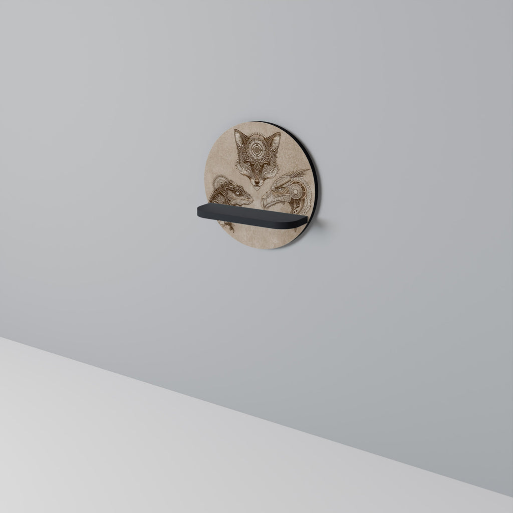 Étagère d'art ronde STEAMPUNK TRIO en finition noire