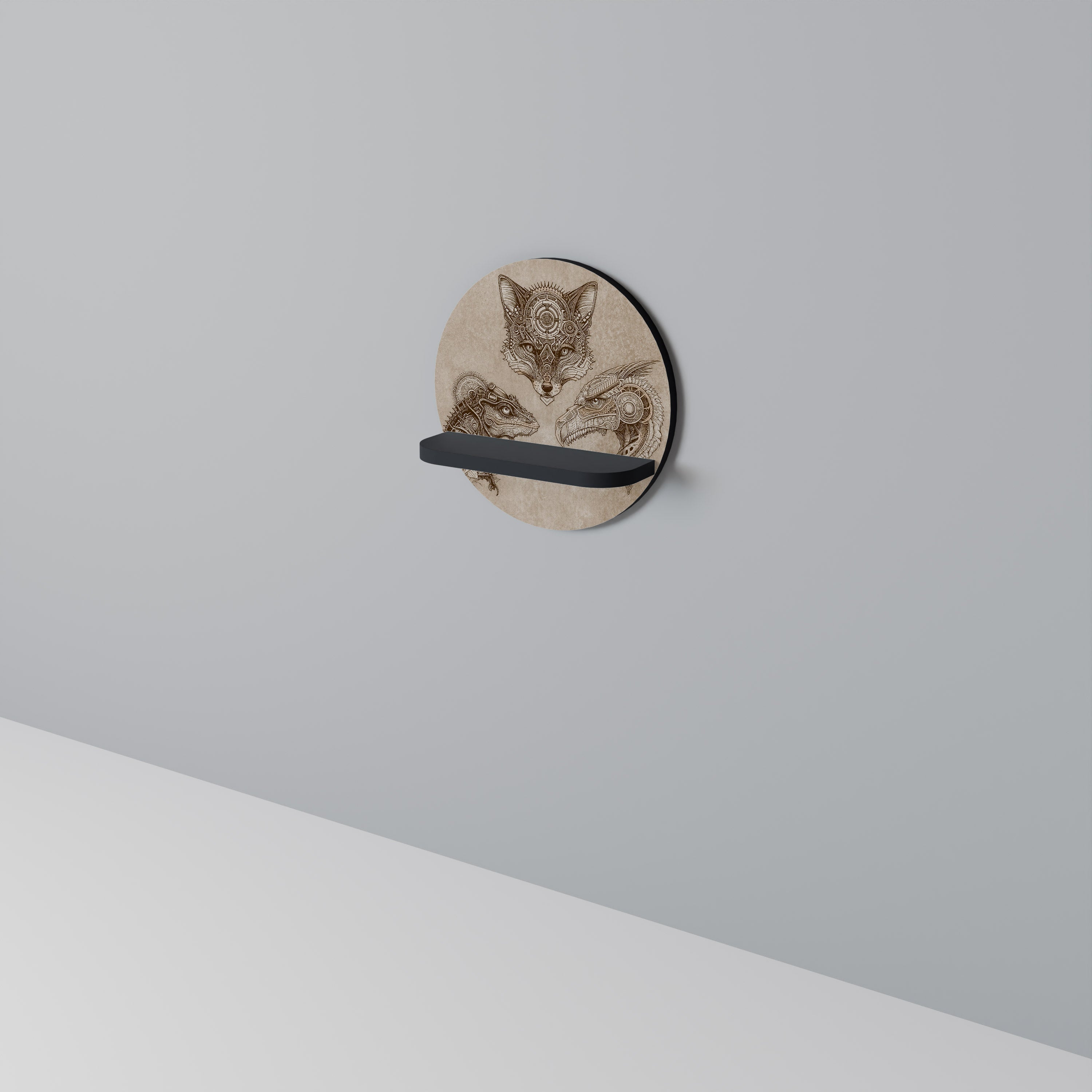 Étagère d'art ronde STEAMPUNK TRIO en finition noire