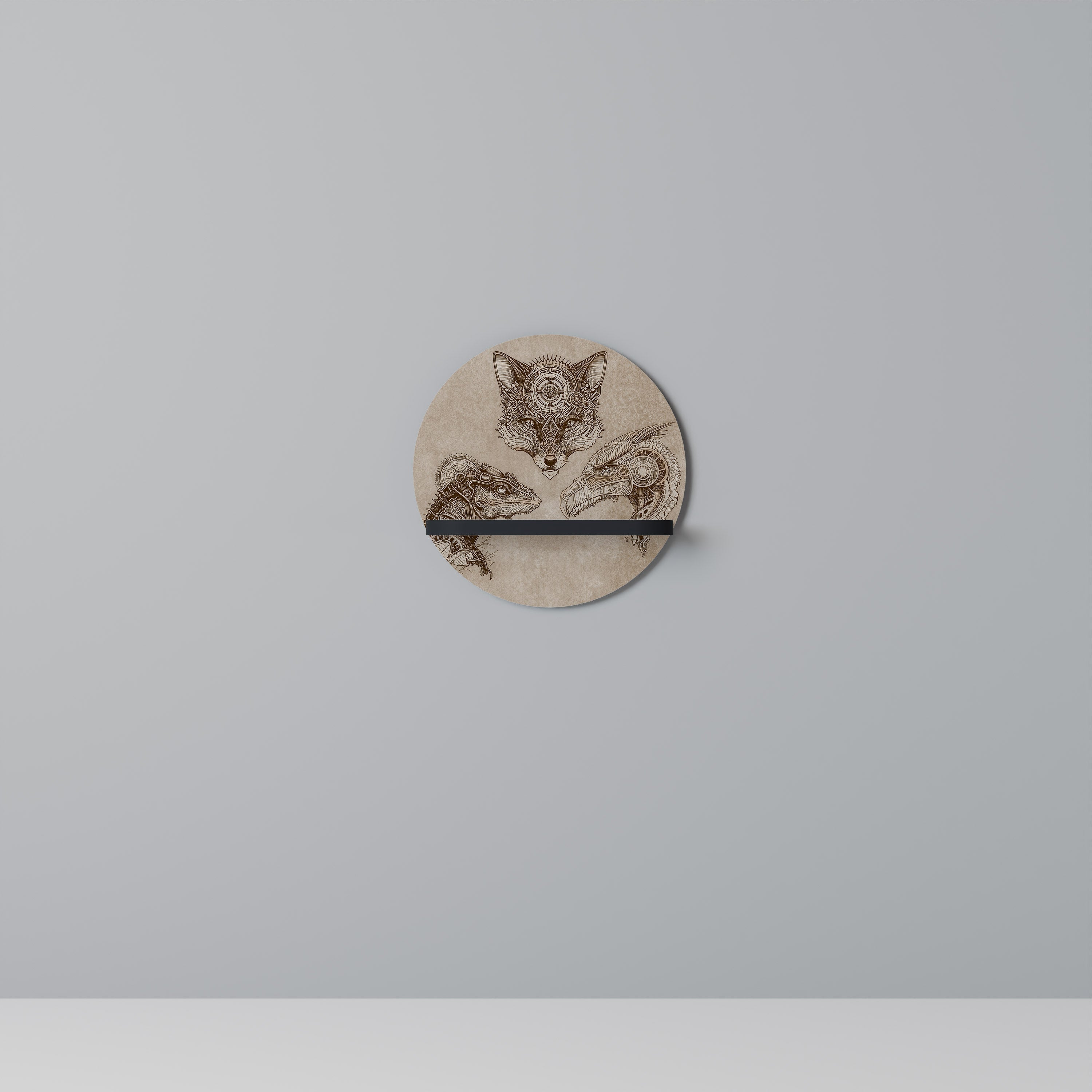 Étagère d'art ronde STEAMPUNK TRIO en finition noire